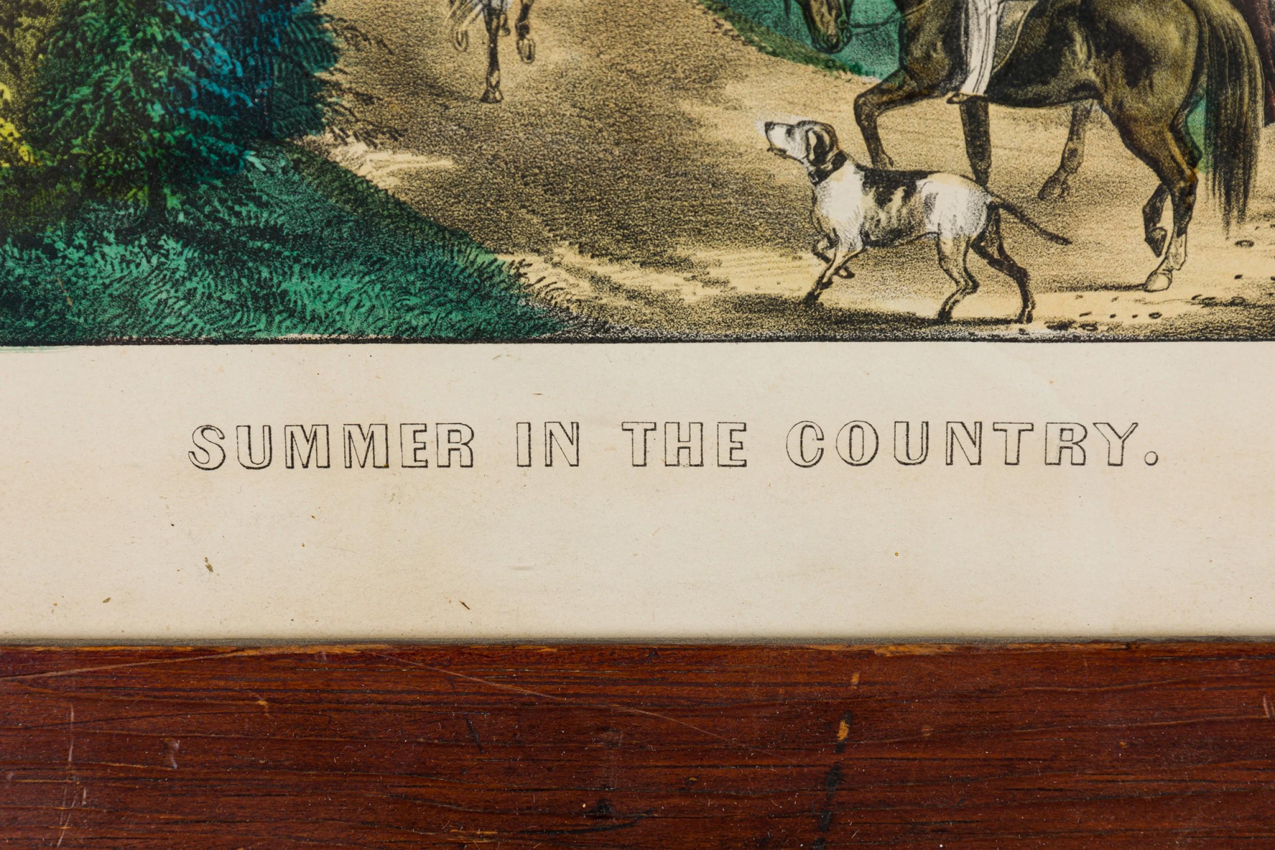 Litografía de Currier & Ives de Verano en el campo Victoriano en venta