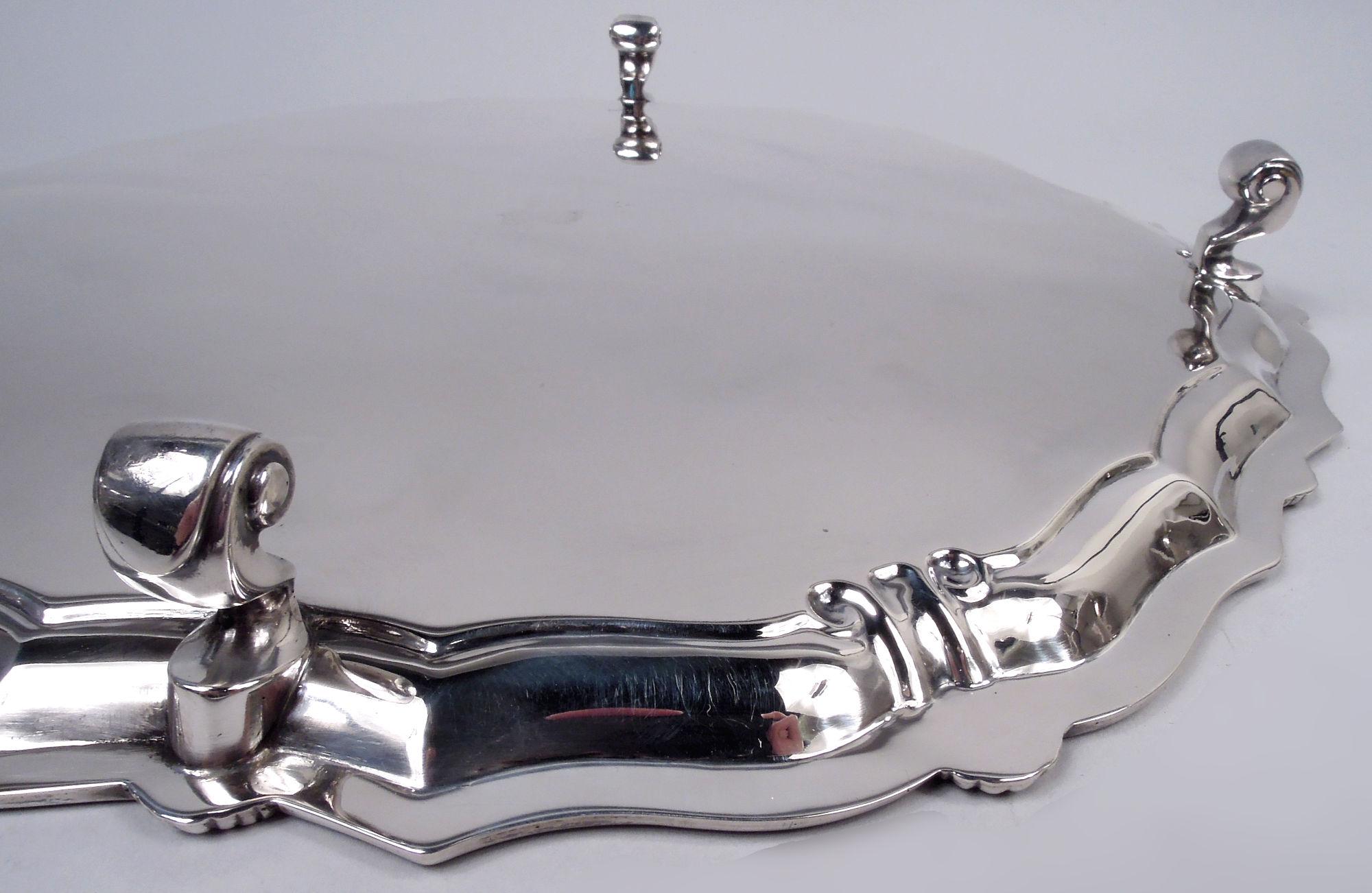 Sterling Silver Currier & Roby Traditional Georgian Shell & Scroll Salver Tray For Sale