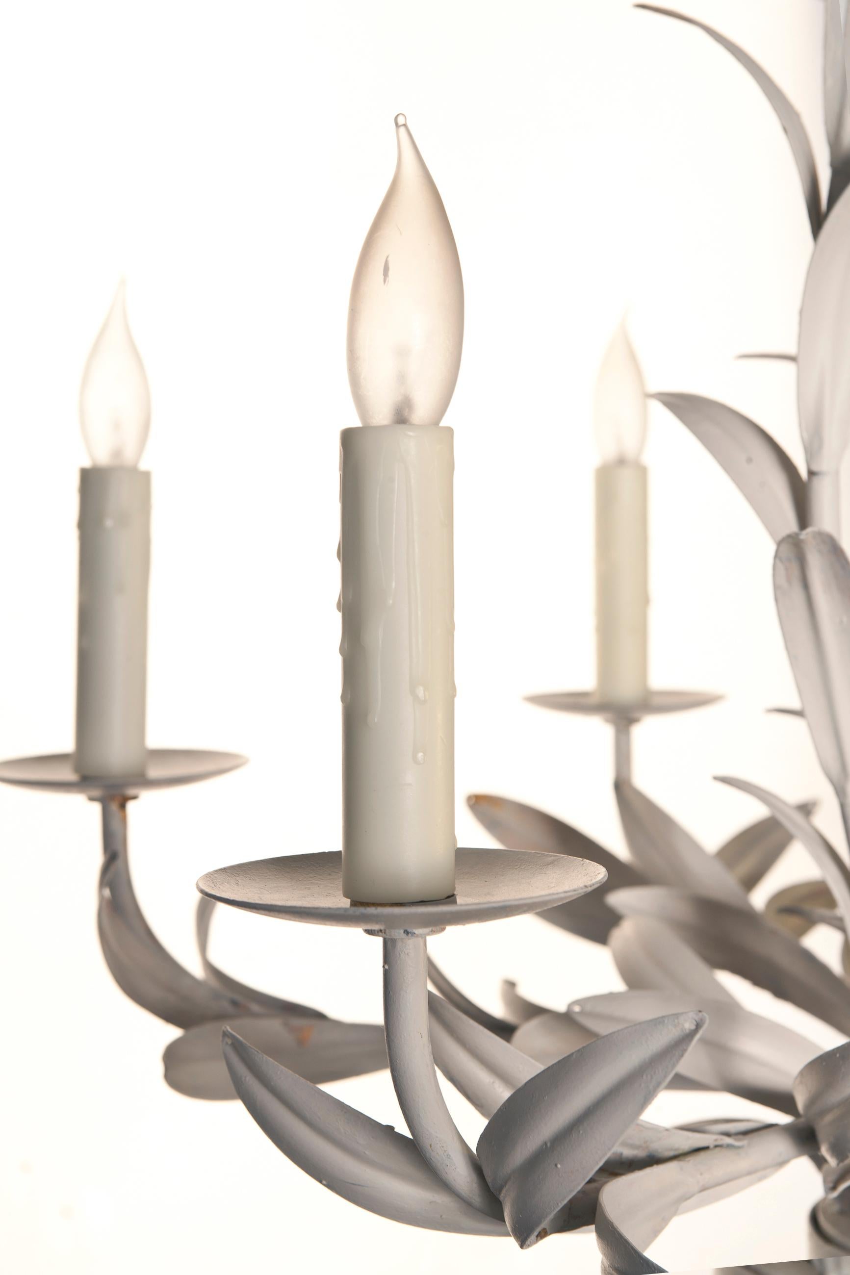 Forged Currey Midcentury Antique White Leaf Chandelier