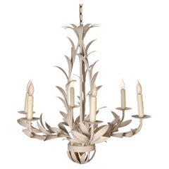 Currey Midcentury Antique White Leaf Chandelier