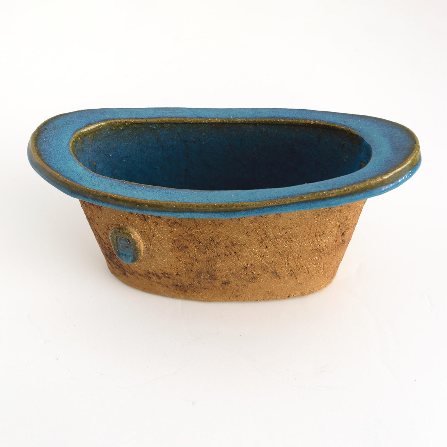 Curt Addin Studio Partial Glazed Stoneware Vase and Bowl Scandinavian Modern For Sale 3