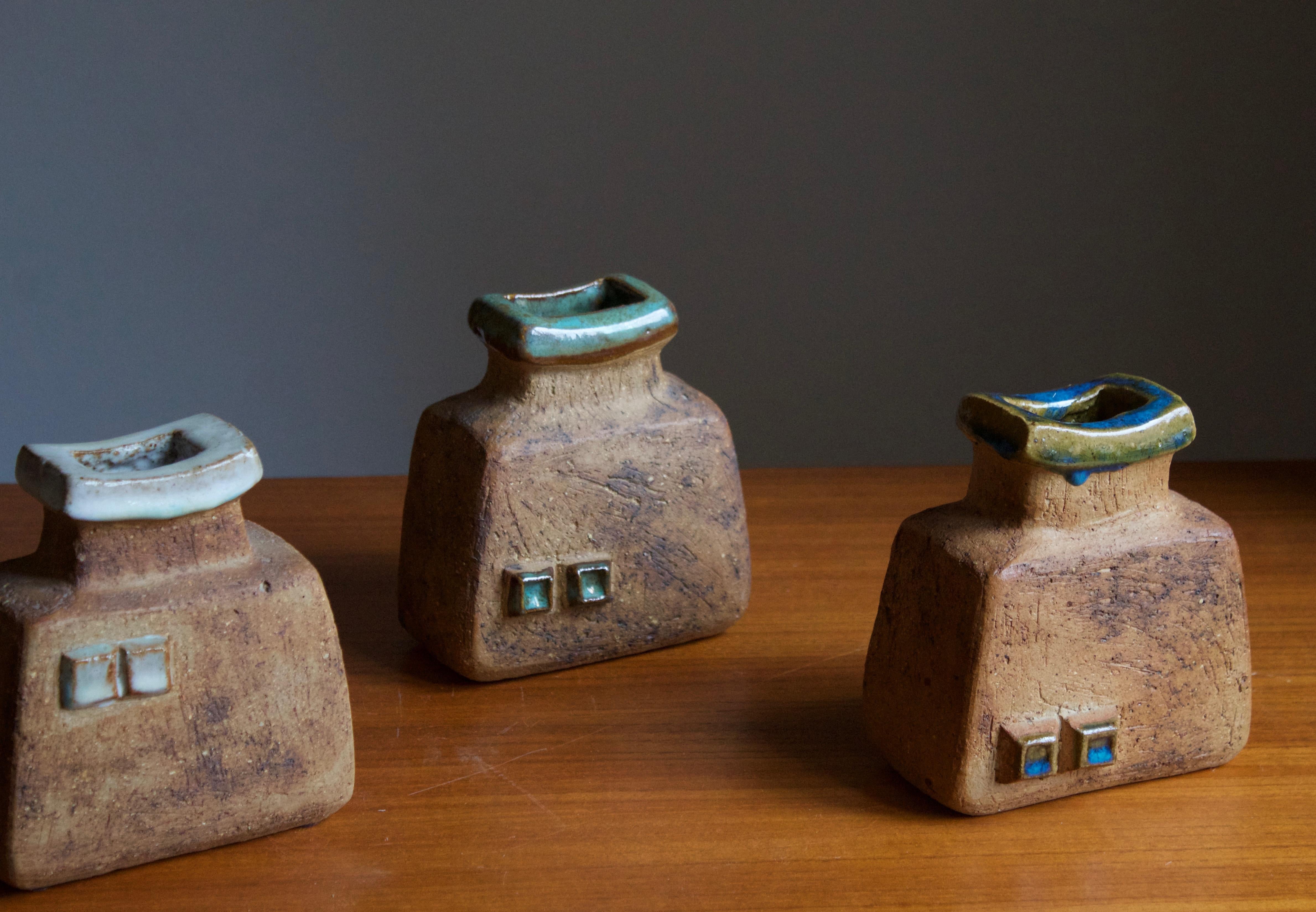 Modern Curt Addin, Studio Vases, Semi-Glazed Stoneware, Artists Studio, Sweden, 1970s