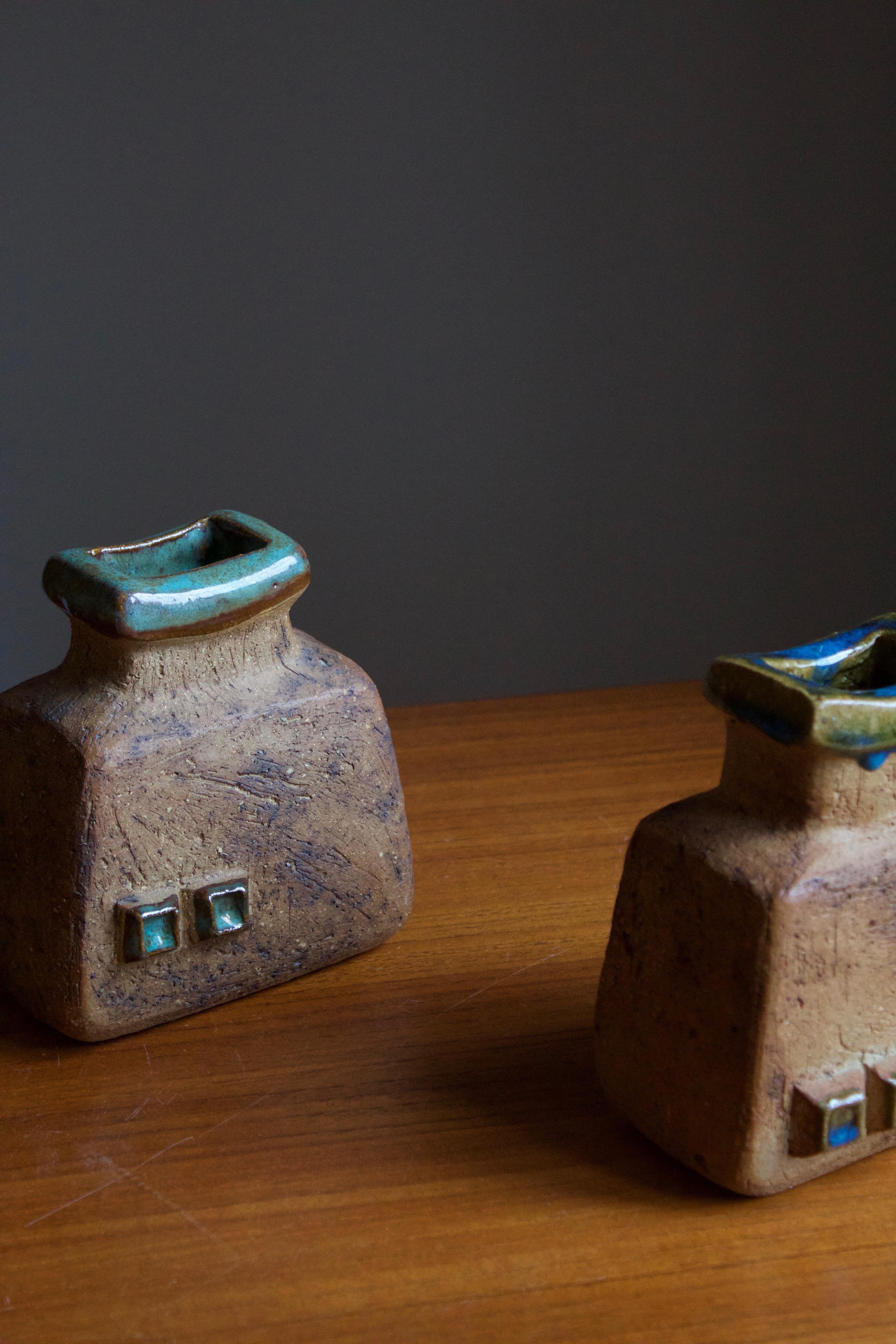 Curt Addin, Studio Vases, Semi-Glazed Stoneware, Artists Studio, Sweden, 1970s In Good Condition In High Point, NC