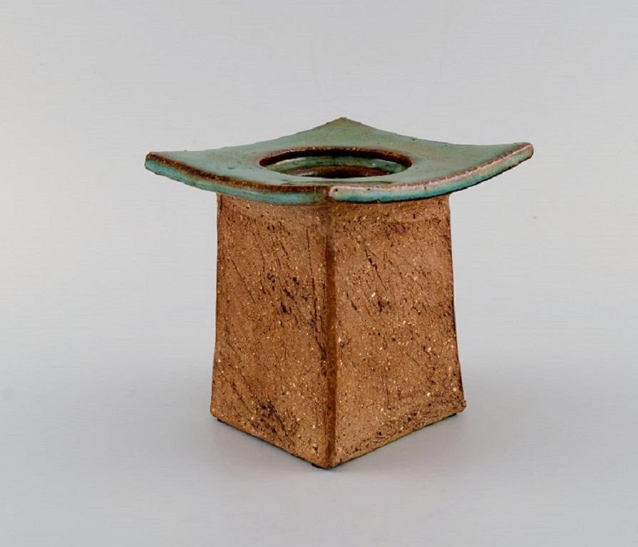 Swedish Curt M. Addin '1931-2007', Glumslöv, Candle Holder in Partially Glazed Stoneware For Sale