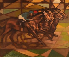 Curt Macell Listed Swedish Artist, Oil on Canvas, Jockeys on Horseback