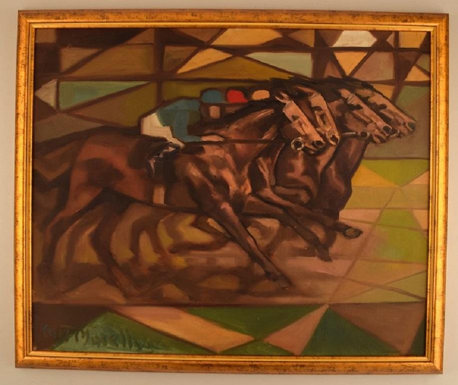 Modern Curt Macell Listed Swedish Artist, Oil on Canvas, Jockeys on Horseback For Sale