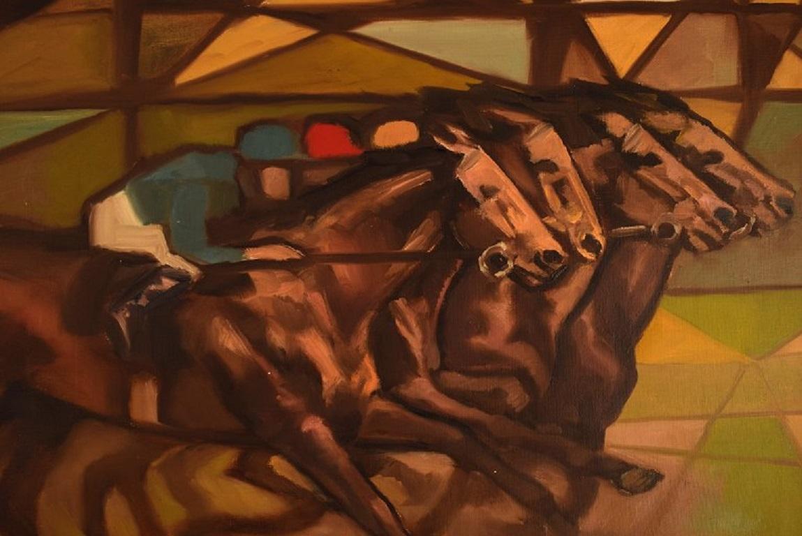 Curt Macell Listed Swedish Artist, Oil on Canvas, Jockeys on Horseback In Excellent Condition For Sale In Copenhagen, DK