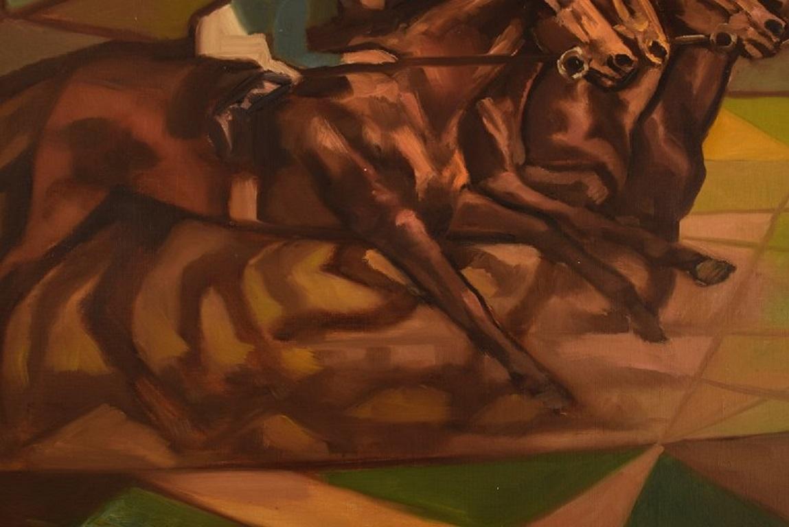 20th Century Curt Macell Listed Swedish Artist, Oil on Canvas, Jockeys on Horseback For Sale