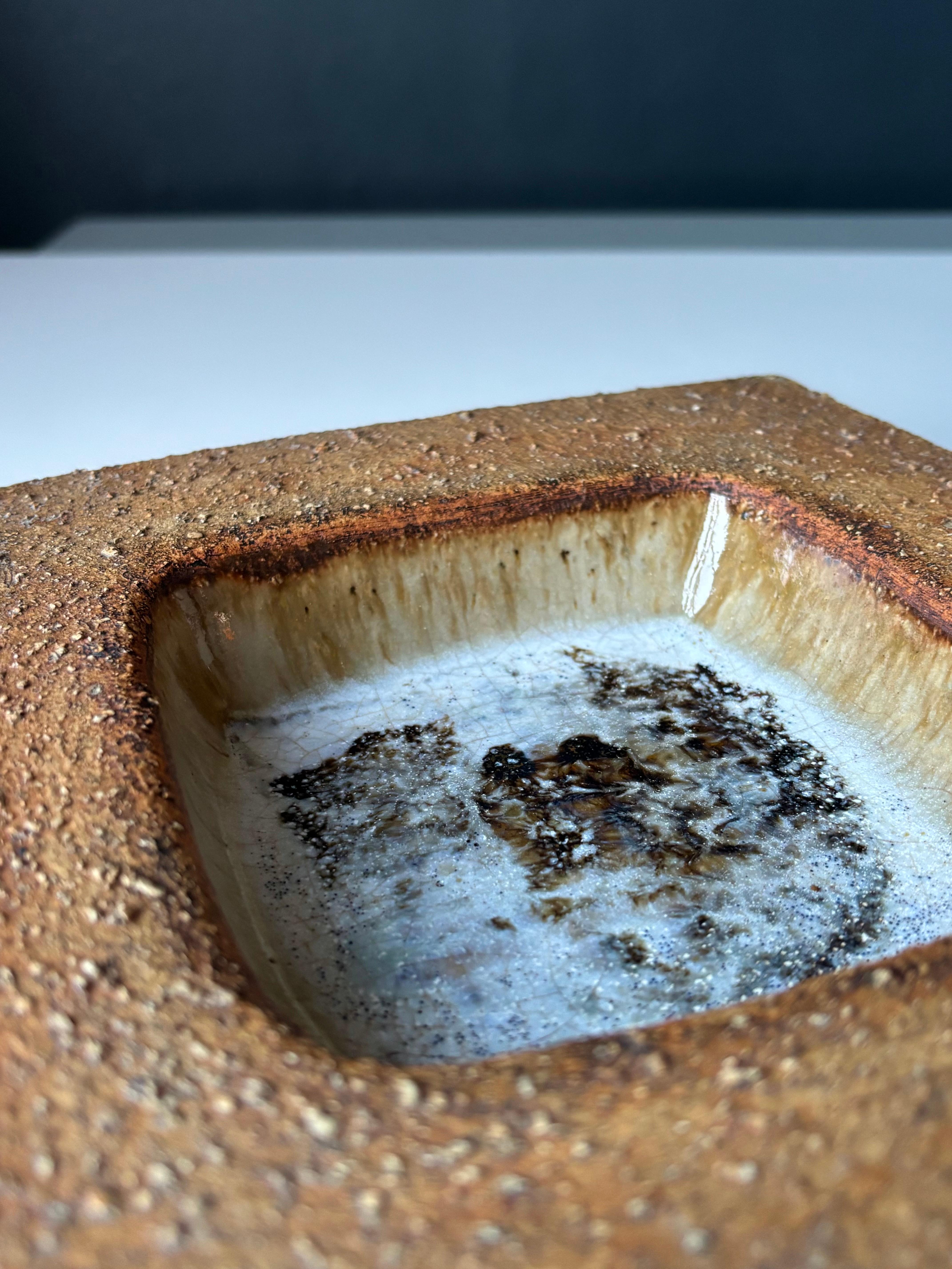 Unglazed Curt-Magnus Addin Brutalist Stoneware Dish, 1980s