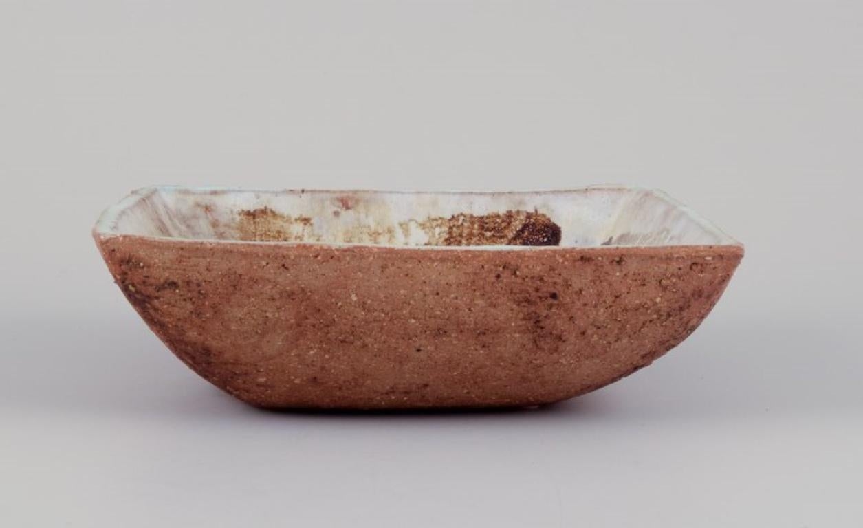Scandinavian Modern Curt Magnus Addin, Swedish ceramic artist. Large square bowl. For Sale