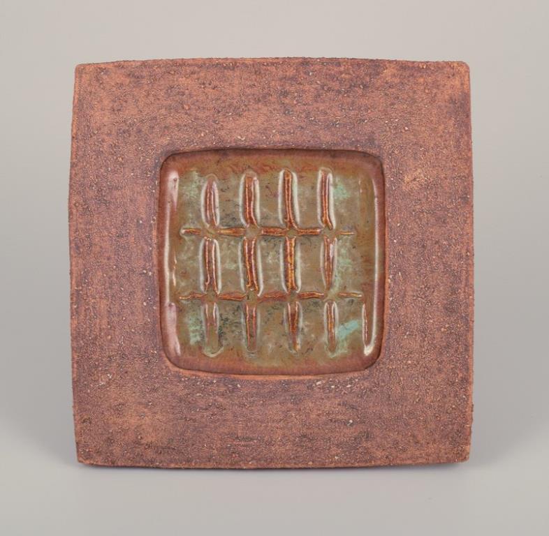 Glazed Curt Magnus Addin, Swedish ceramist. Own studio. Square ceramic dish. For Sale