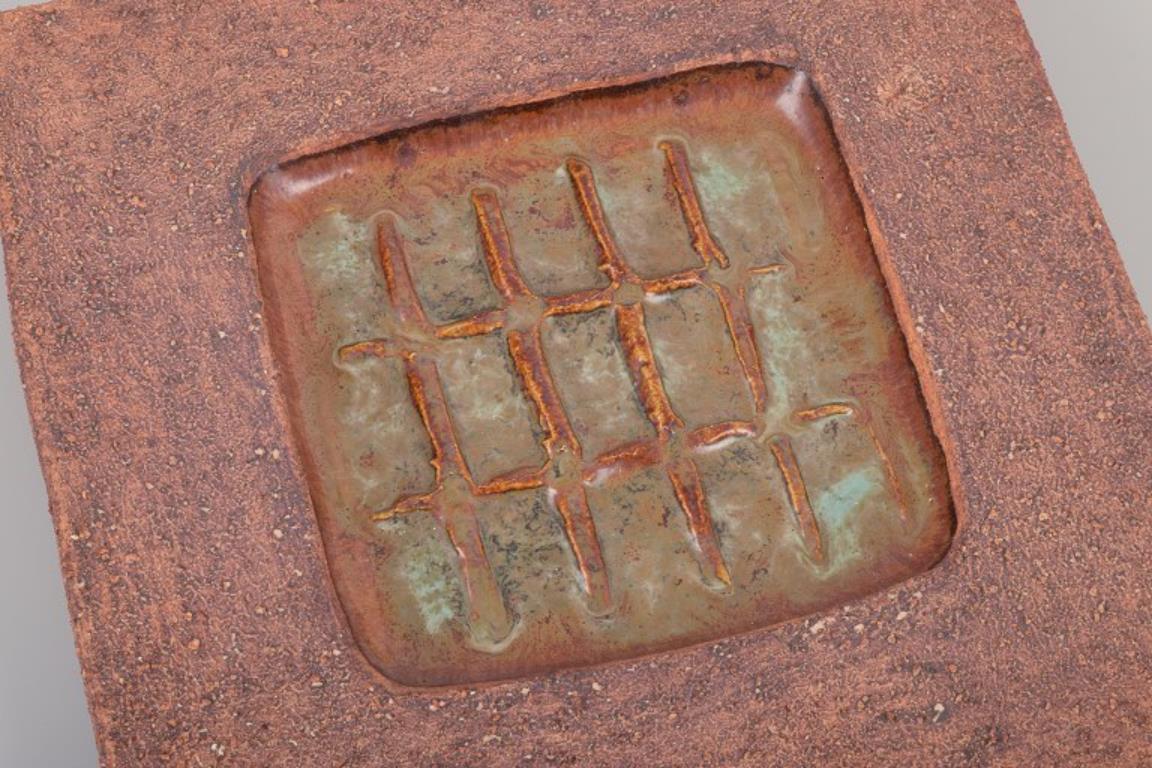 Ceramic Curt Magnus Addin, Swedish ceramist. Own studio. Square ceramic dish. For Sale