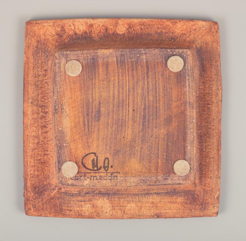 Curt Magnus Addin, Swedish ceramist. Own studio. Square ceramic dish. For Sale 2