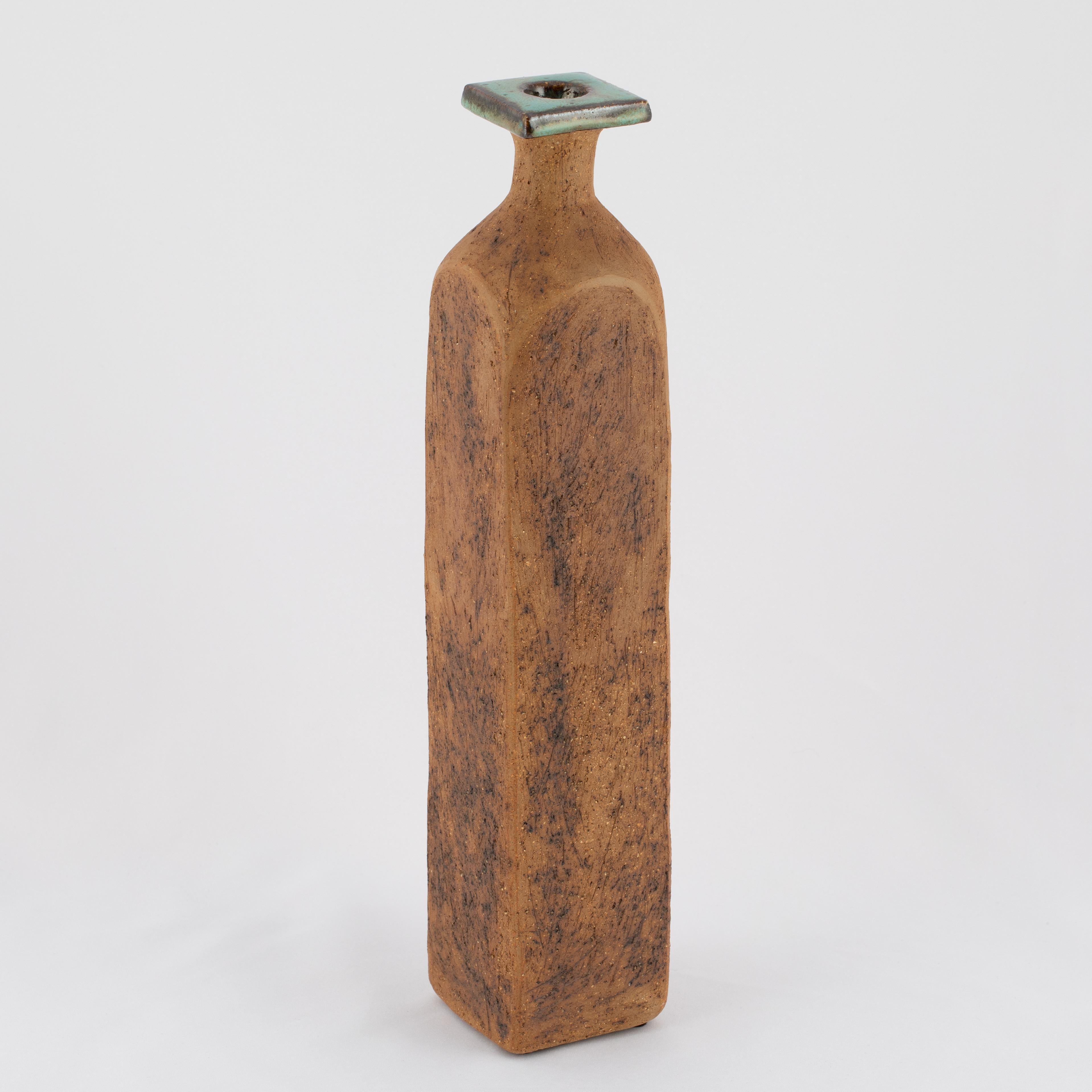 Swedish Curt Magnus Addin Tall Stoneware Vase with Aqua-Glaze Top, circa 1970s For Sale