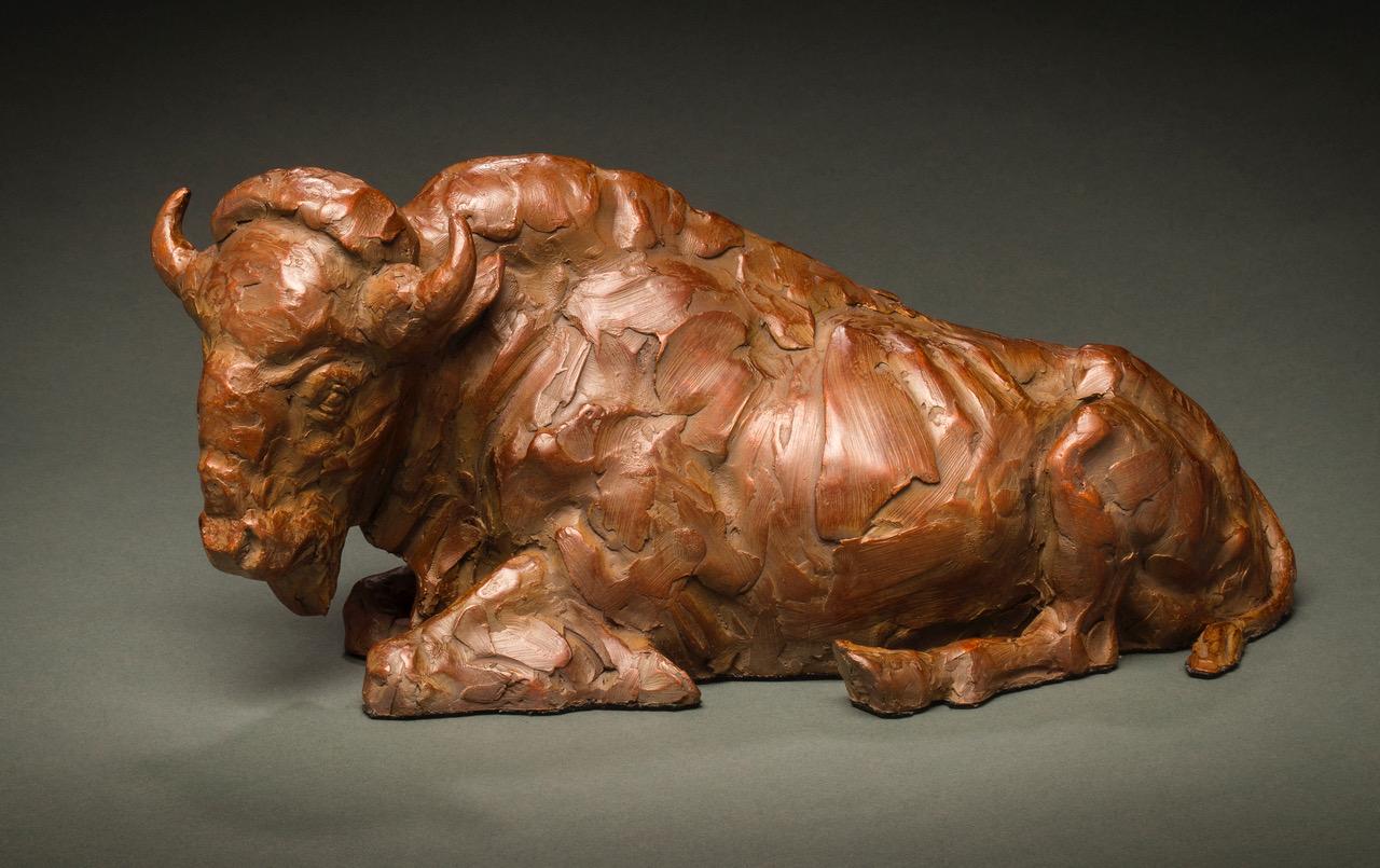 Bison Break Time - Sculpture by Curt Mattson