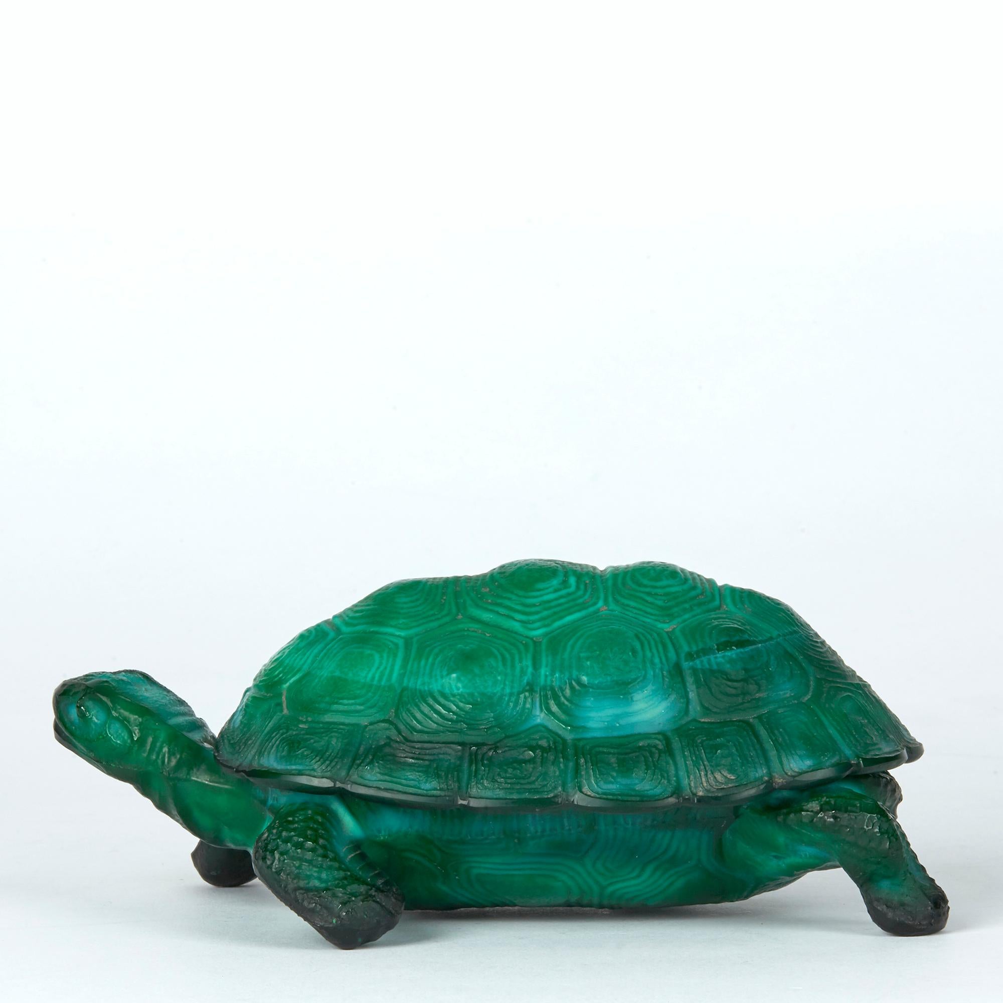 Curt Schlevogt Bohemian Art Deco Malachite Glass Tortoise Container 1