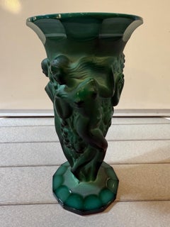 Curt Schlevogt Czech Art Deco 'Grape Harvest' green malachite pressed glass vase