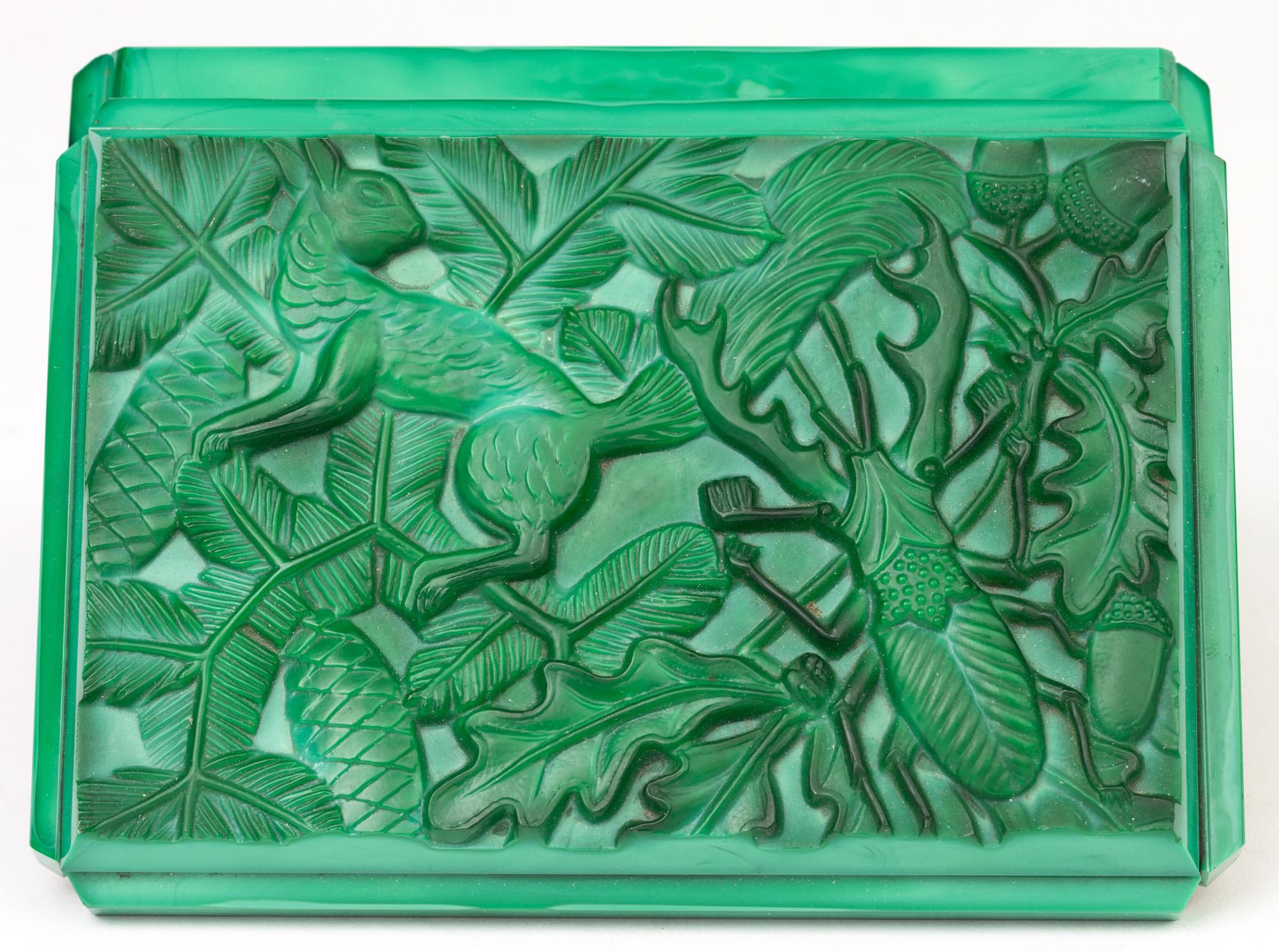 Curt Schlevogt Czech Art Deco Malachite Glass Squirrel & Stag Beetle Lidded Box 3