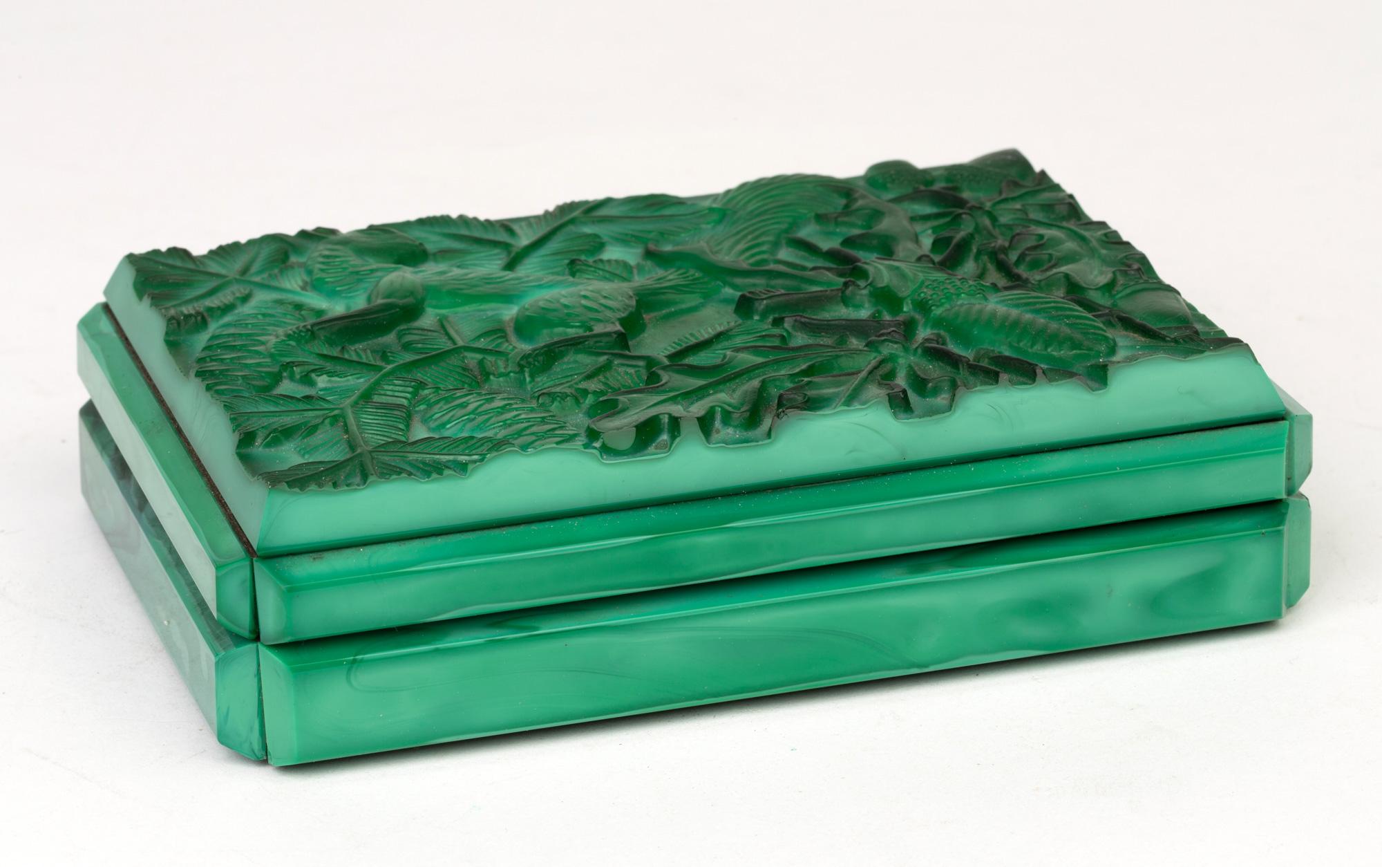 Curt Schlevogt Czech Art Deco Malachite Glass Squirrel & Stag Beetle Lidded Box 4