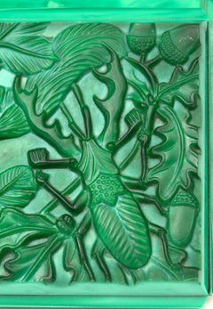 Curt Schlevogt Tschechische Art Deco Malachit Glas Eichhörnchen & Hirsch Käfer Deckeldose
