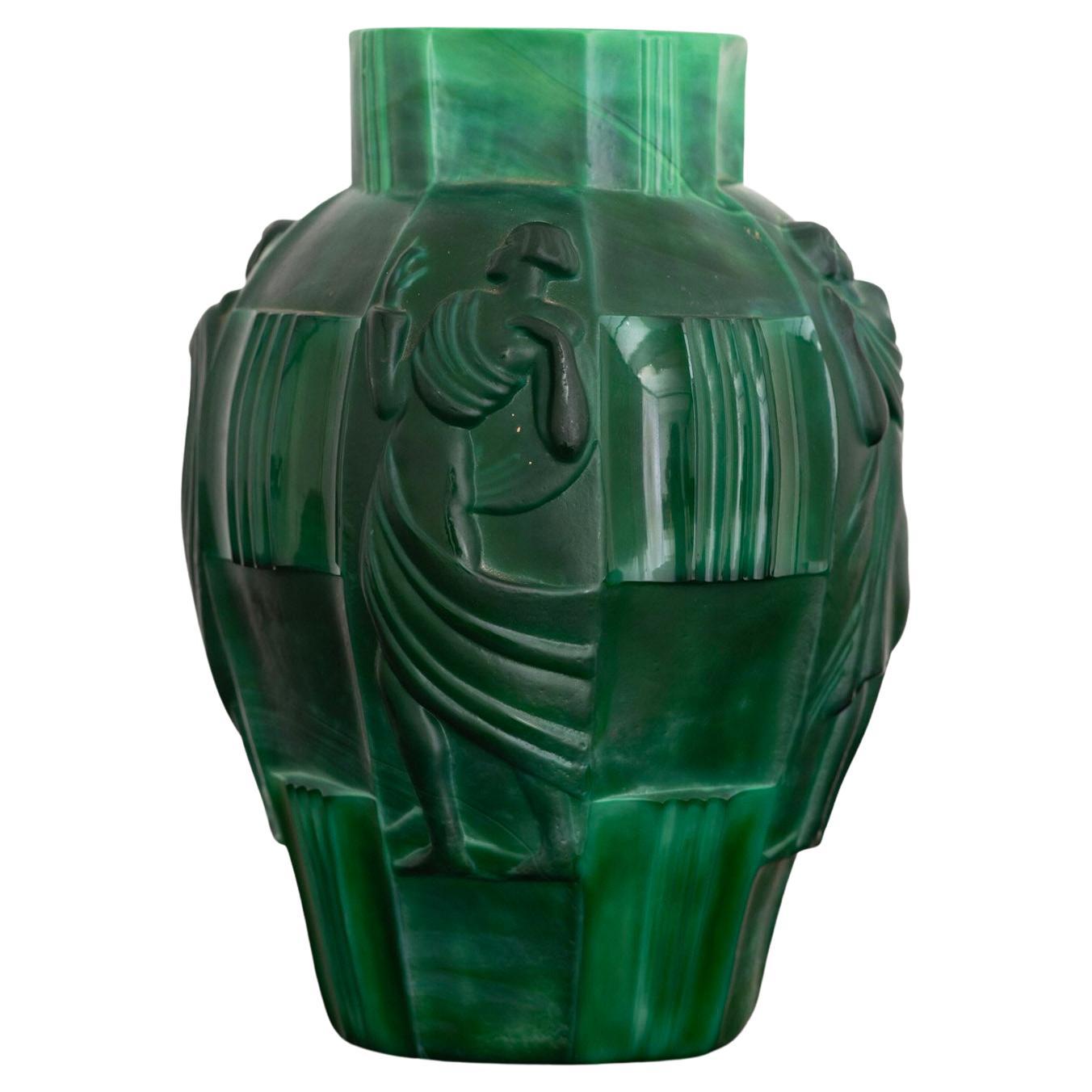 Curt Schlevogt for Ingrid Art Deco Jade Glass Vase