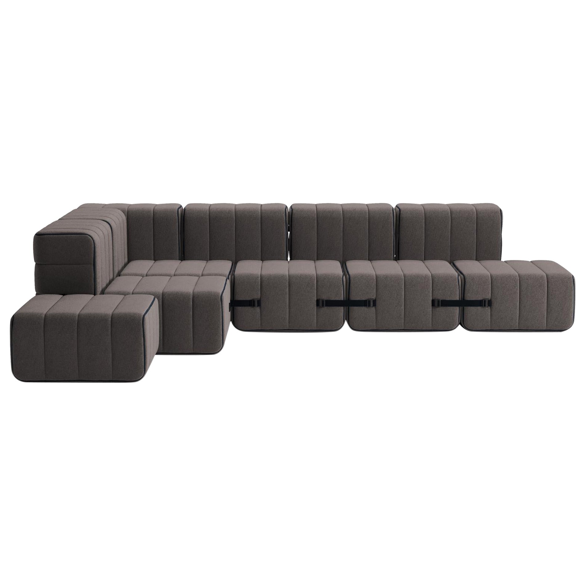 Curt-Set 12 - e.g. Flexible large corner sofa - Jet - 9108 (Grey / Brown) For Sale