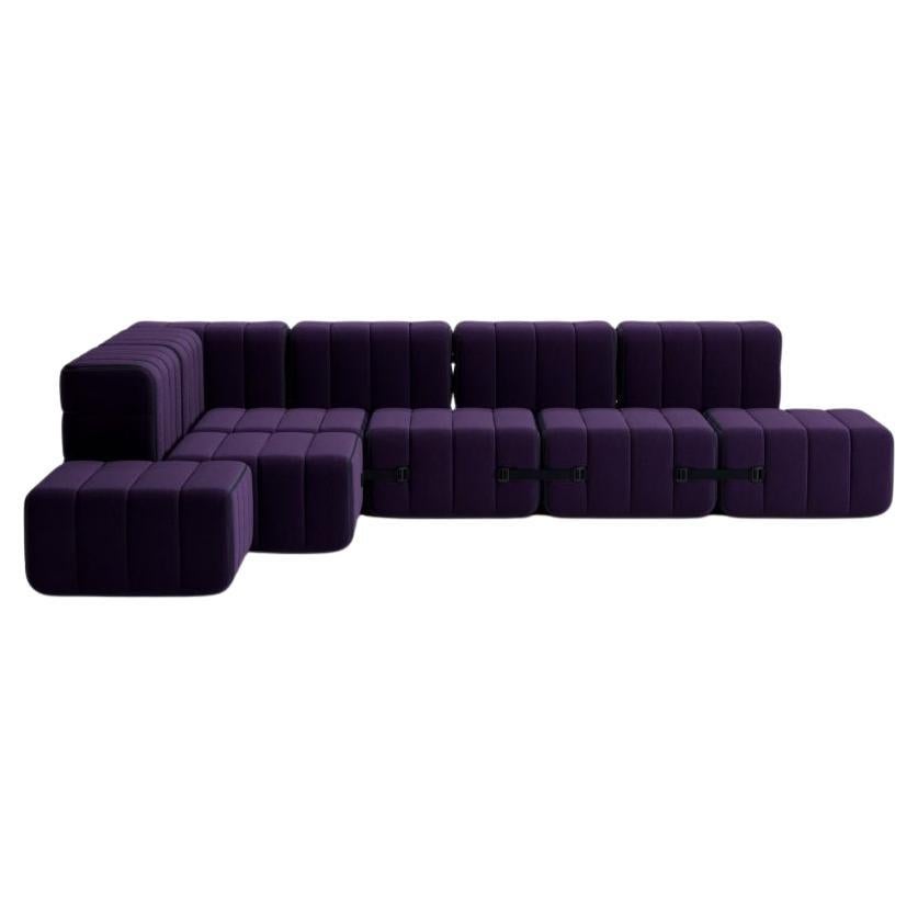 Flexibles, großes Eck-Sofa mit geschwungenem Gestell 12 - z. B. 9607 (Blau / Lila) im Angebot