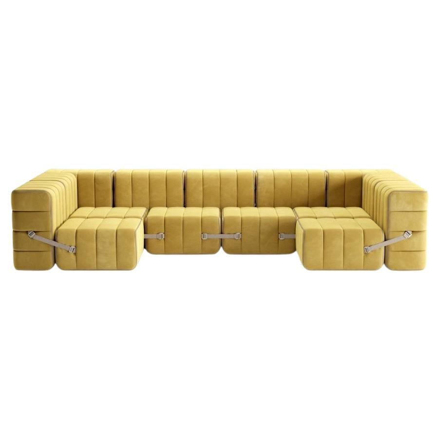 Flexibles U-förmiges Sofa mit geschwungenem Gestell – Barcelona – Cornhusk – V3347/50