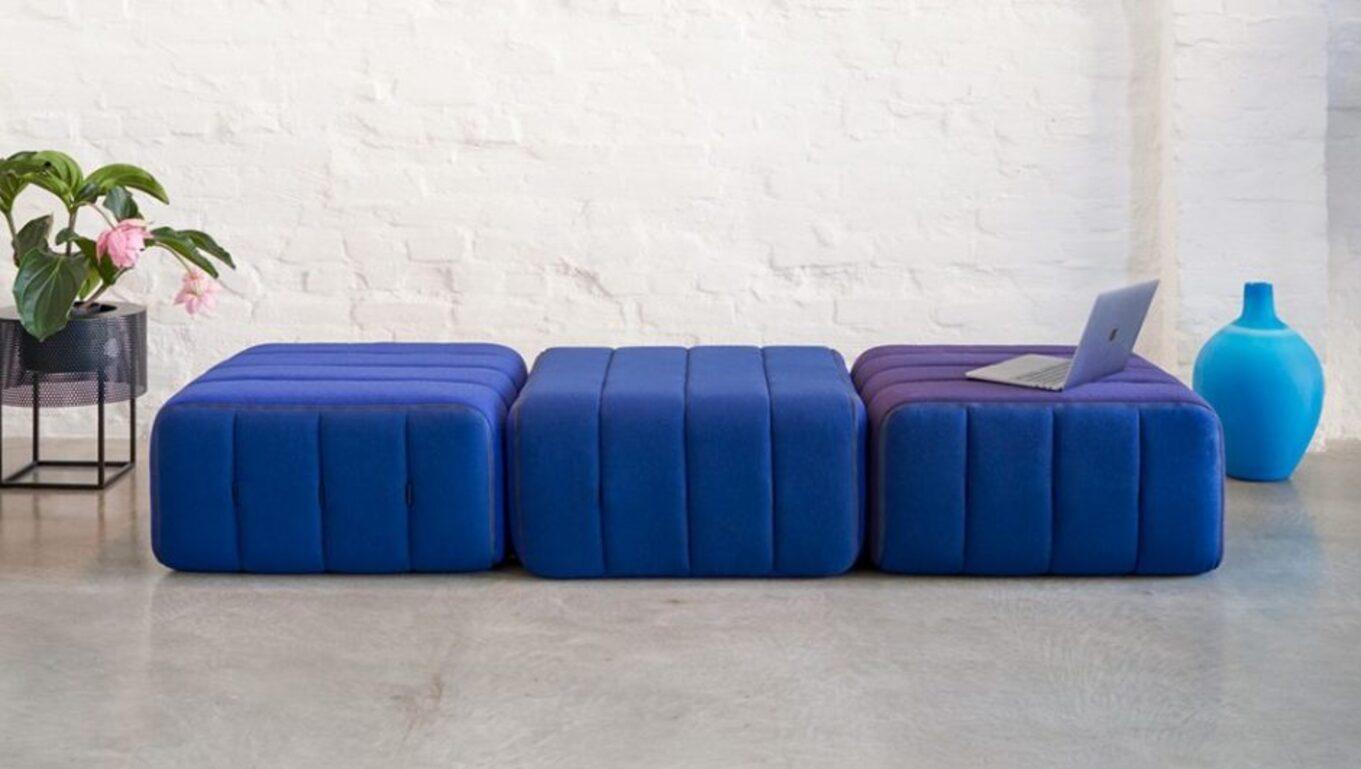 Modern Curt-Set 3, E.G. Flexible Bench, Dama, 0048 'Dark Blue' For Sale