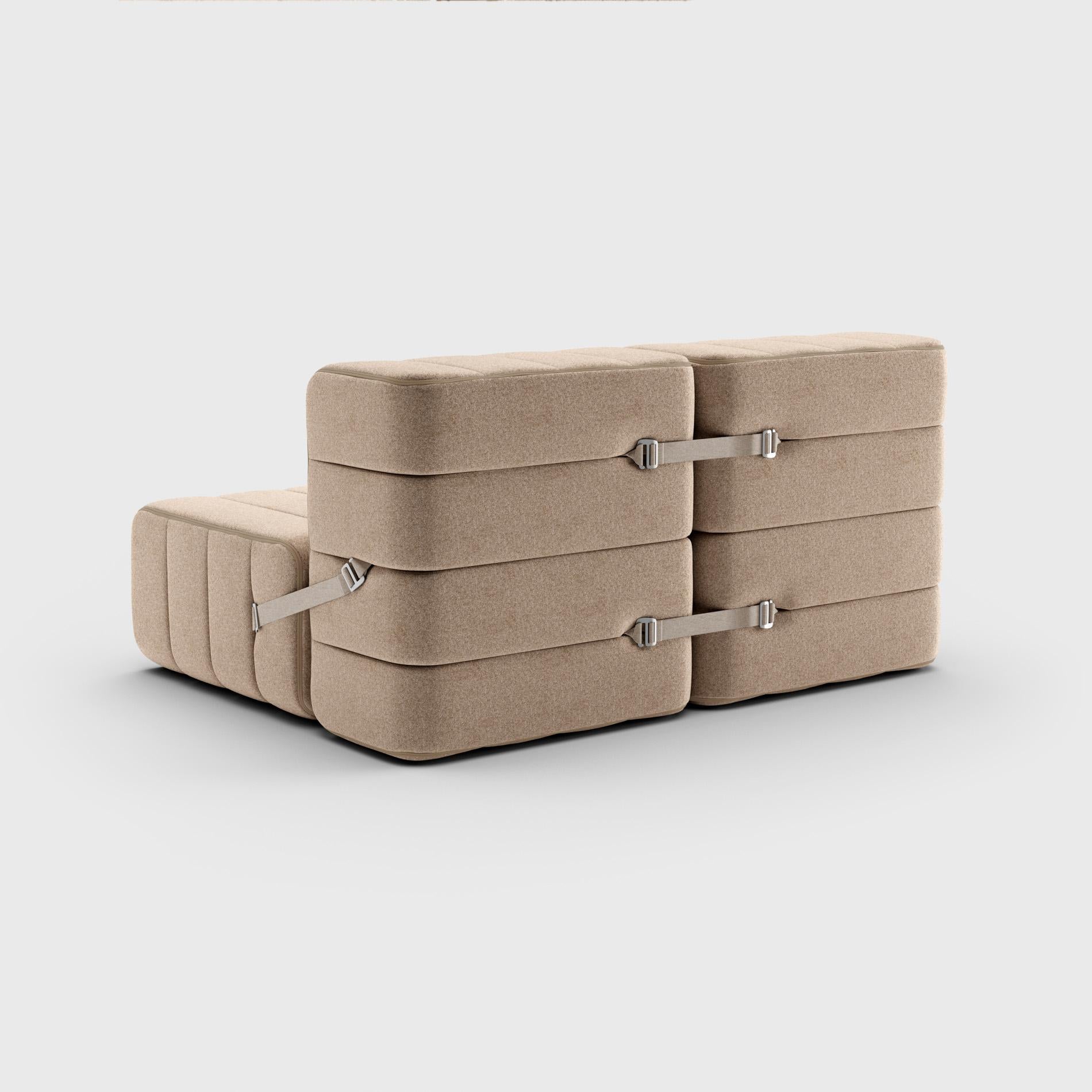 German Curt Single Module, Fabric Dama '0029 Beige / Grey', Curt Modular Sofa System For Sale