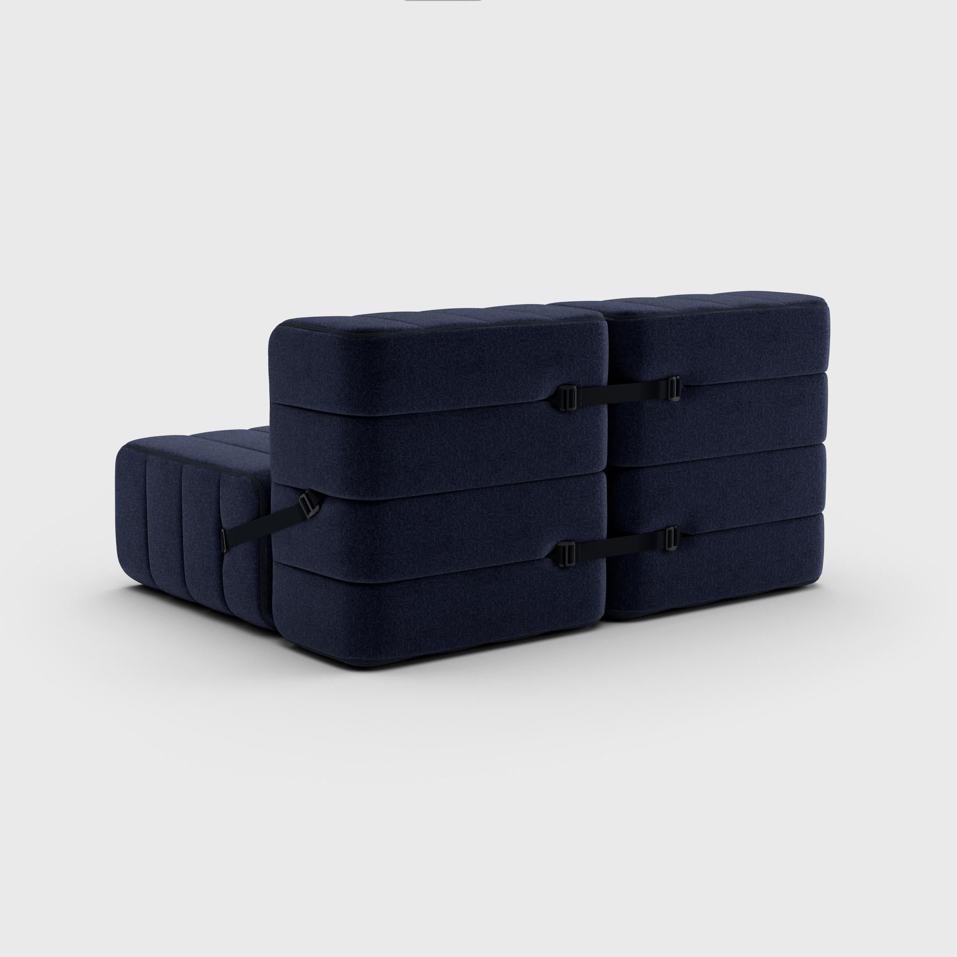 German Curt Single Module, Fabric Dama '0048 Dark Blue', Curt Modular Sofa System For Sale