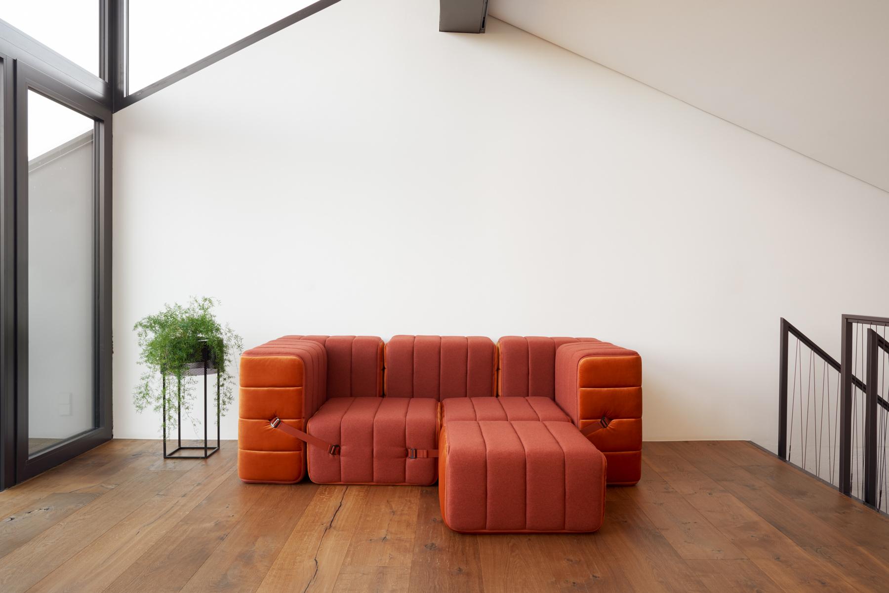 Contemporary Curt Single Module, Fabric Dama '0058 Red' - Curt Modular Sofa System For Sale