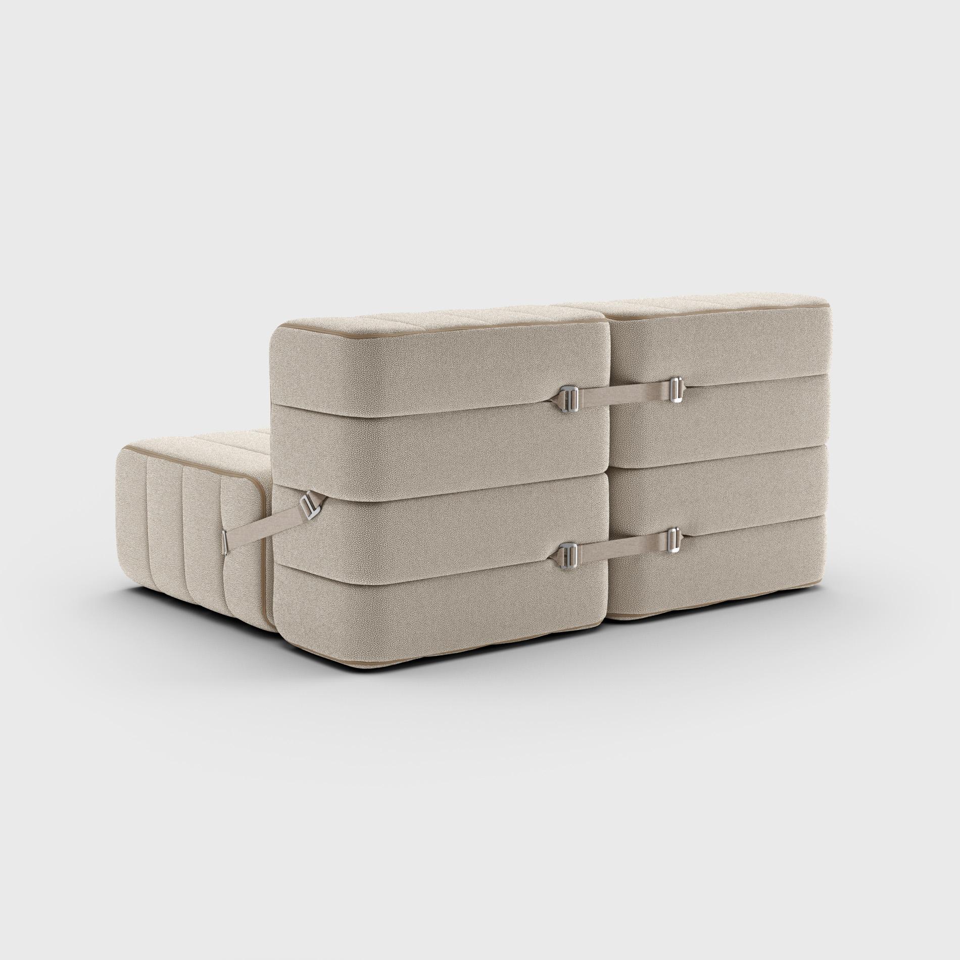 German Curt Single Module, Fabric Sera 'Calla White / Beige', Curt Modular Sofa System For Sale