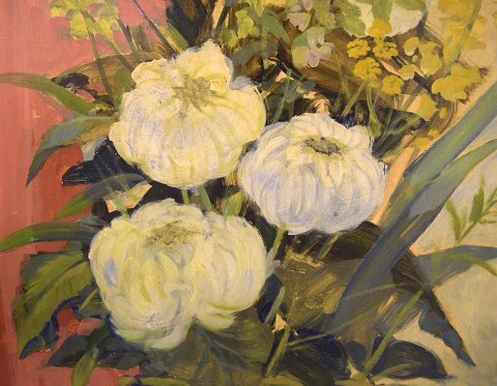Scandinavian Modern Curt Viberg ‘1908-1969’, Swedish Painter, Still Life with Flowers, Oil on Board For Sale