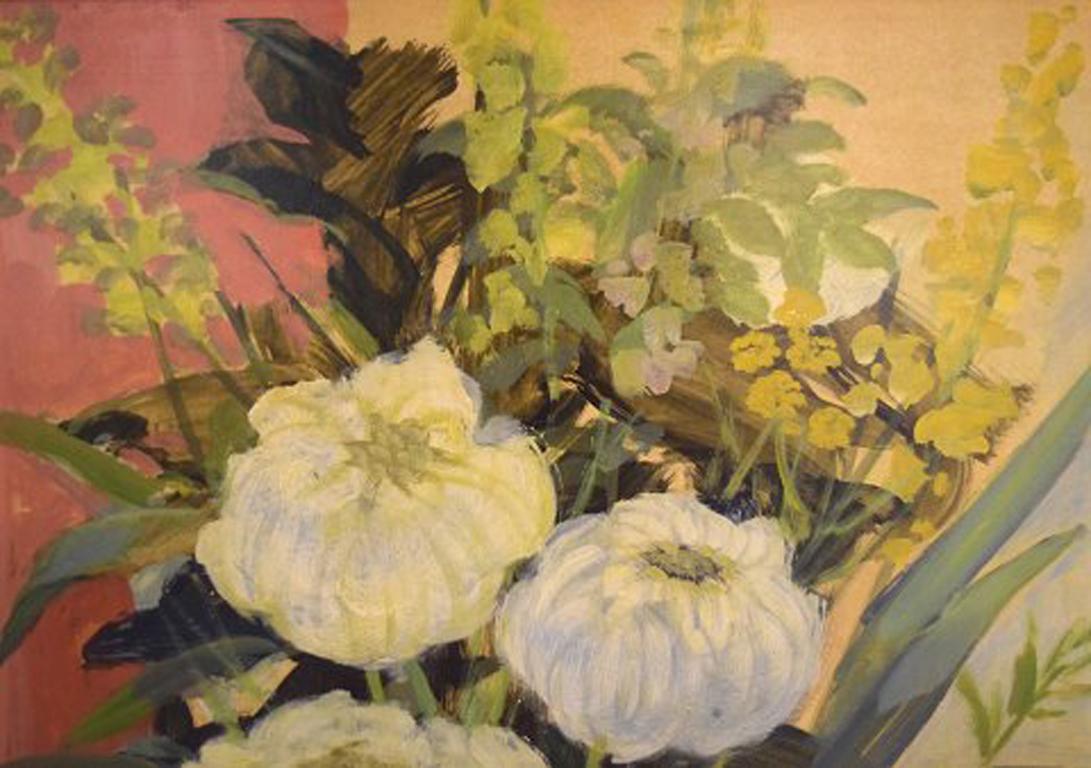 Curt Viberg ‘1908-1969’, Swedish Painter, Still Life with Flowers, Oil on Board In Good Condition For Sale In Copenhagen, DK
