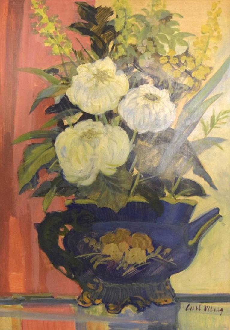 Curt Viberg (1908-1969), Swedish painter. Still life with flowers. Oil on board. 1960s.
In very good condition.
Signed.
The board measures: 70 x 50 cm.
The frame measures: 9.5 cm.