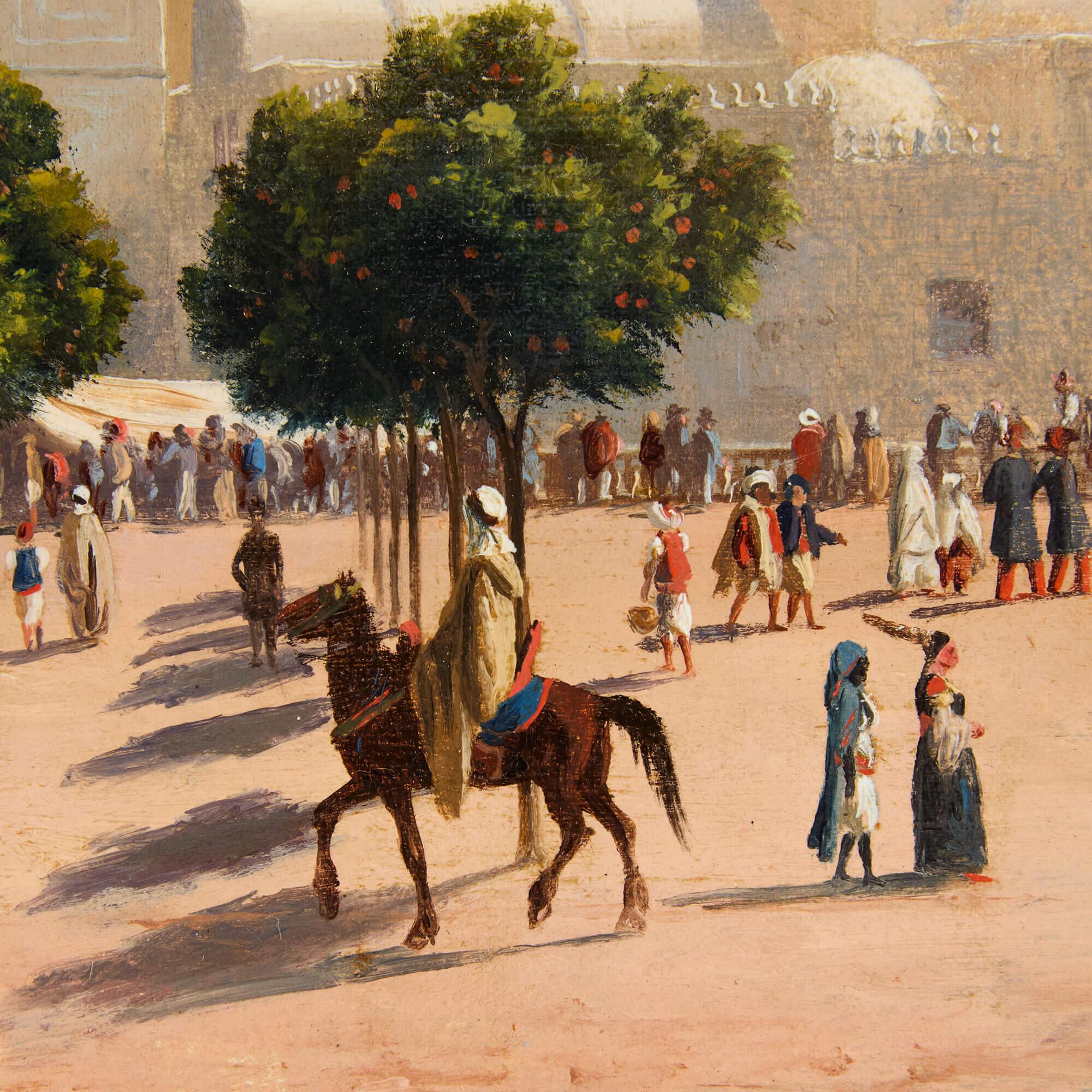 Peinture à l'huile ancienne Place du Gouvernement, Alger par Curt Grolig - Autres styles artistiques Painting par Curt Victor Clemens Grolig