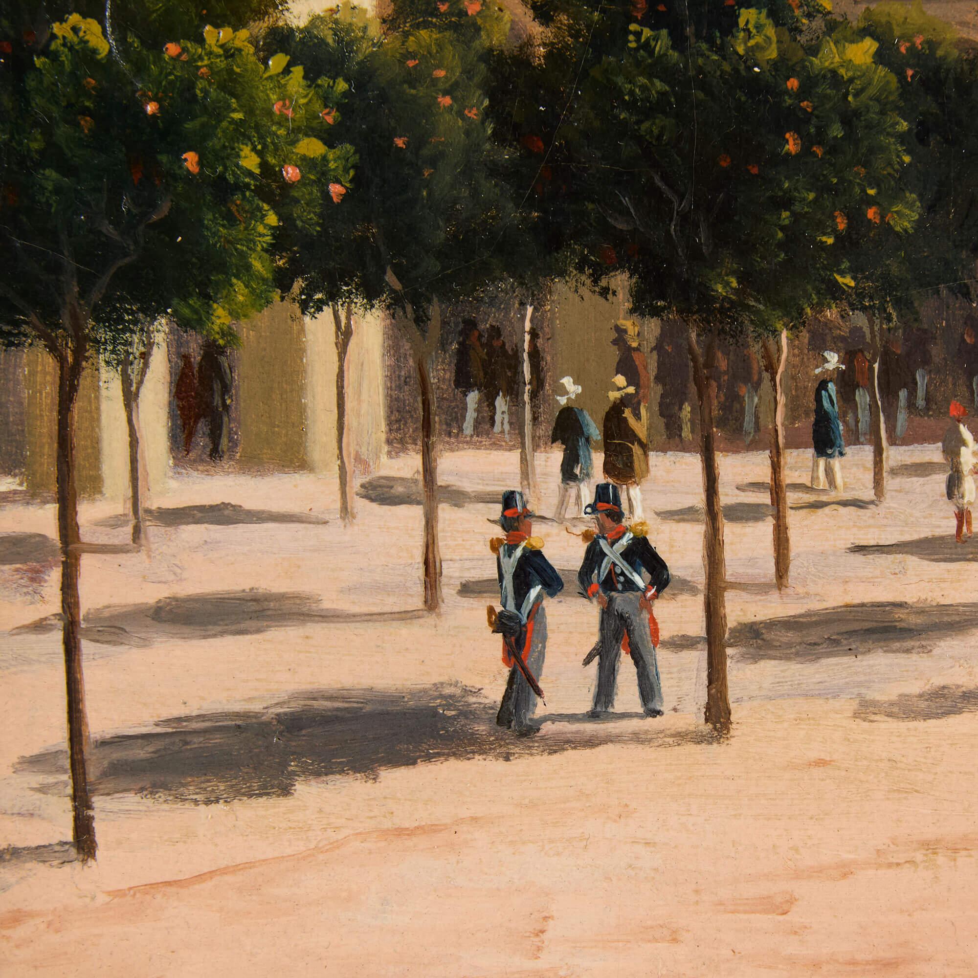 Peinture à l'huile ancienne Place du Gouvernement, Alger par Curt Grolig - Marron Landscape Painting par Curt Victor Clemens Grolig