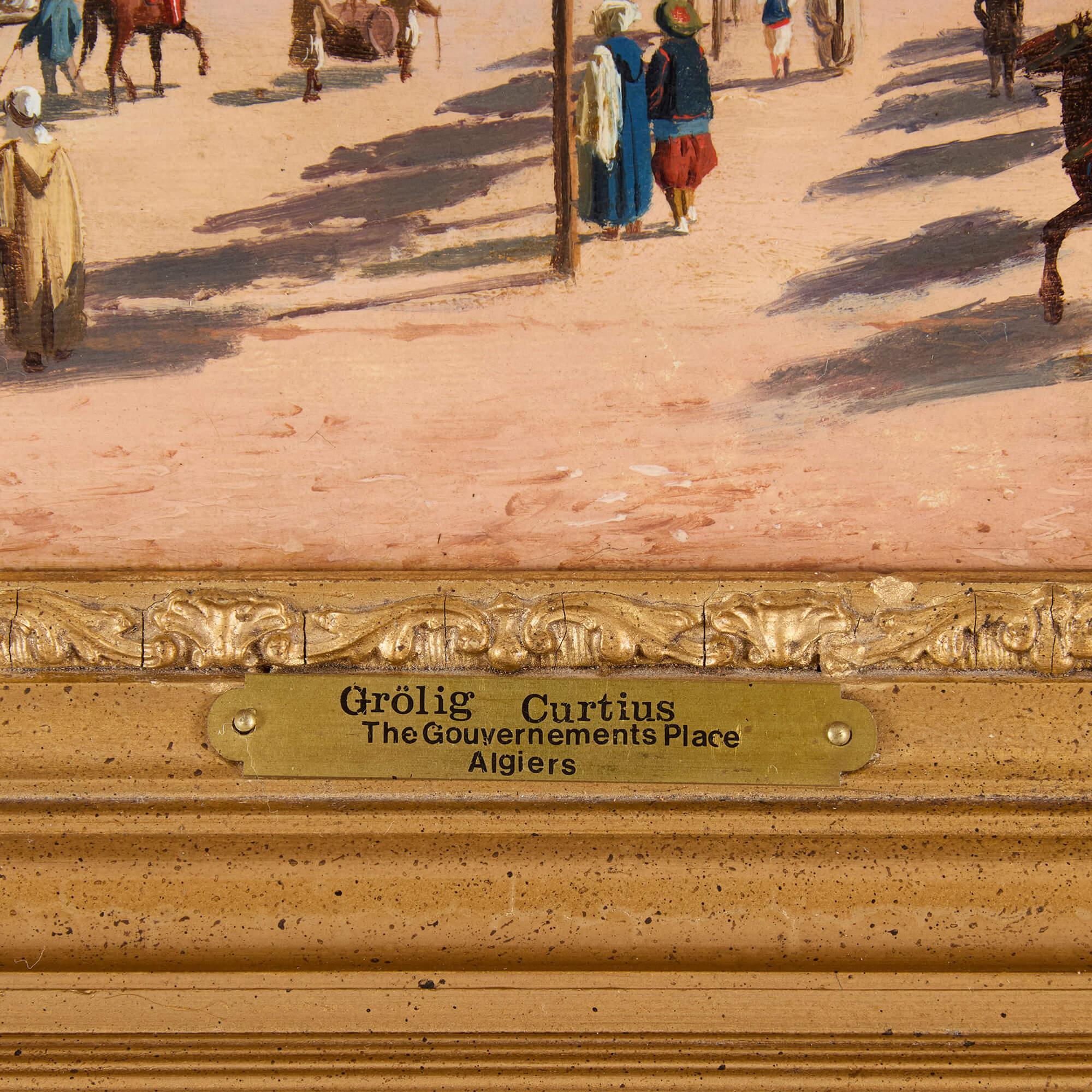 Peinture à l'huile ancienne Place du Gouvernement, Alger par Curt Grolig en vente 3