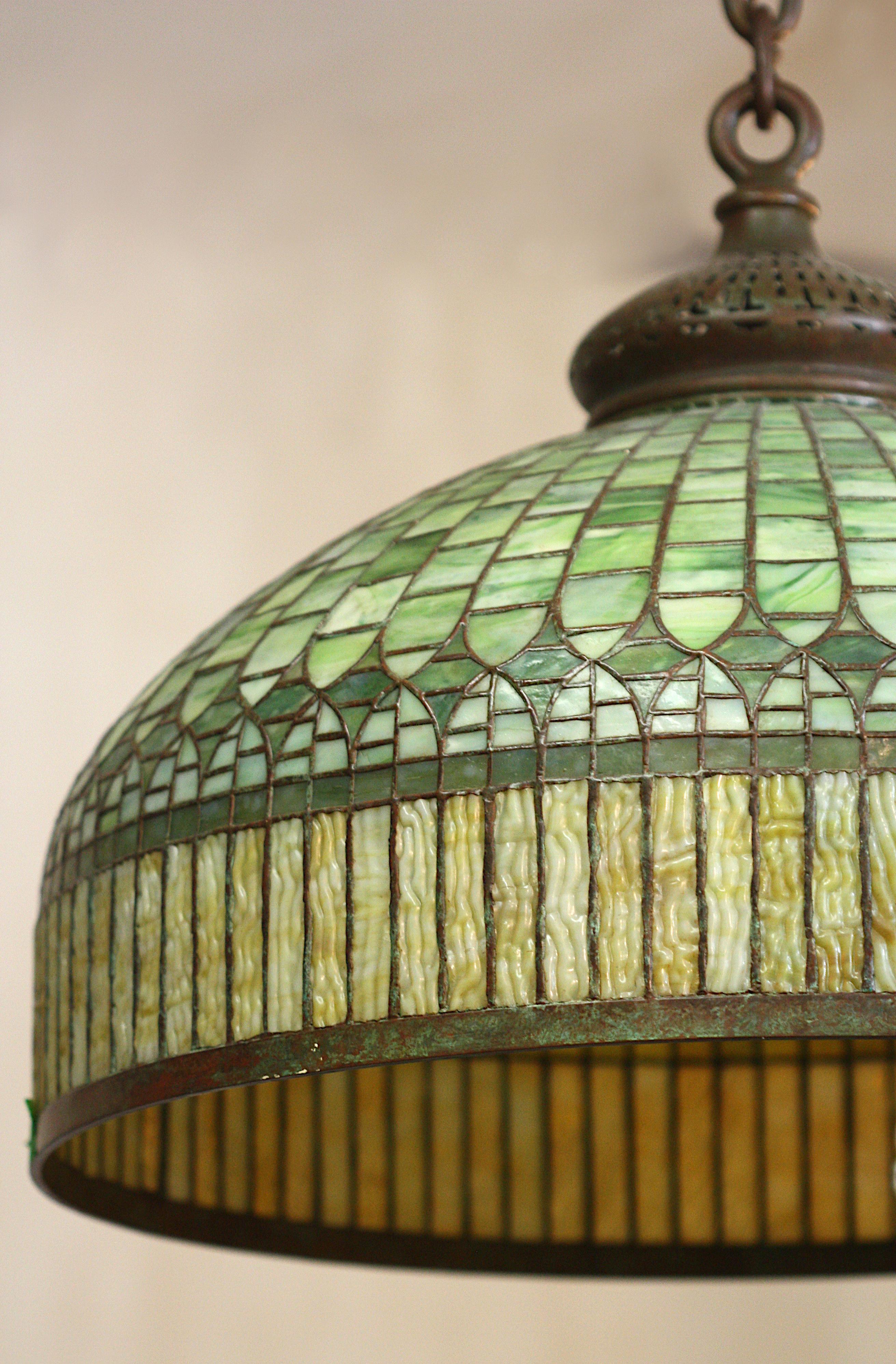 'Curtain Border' Chandelier, Stamped Tiffany Studios, Christie's NY Provenance For Sale 1