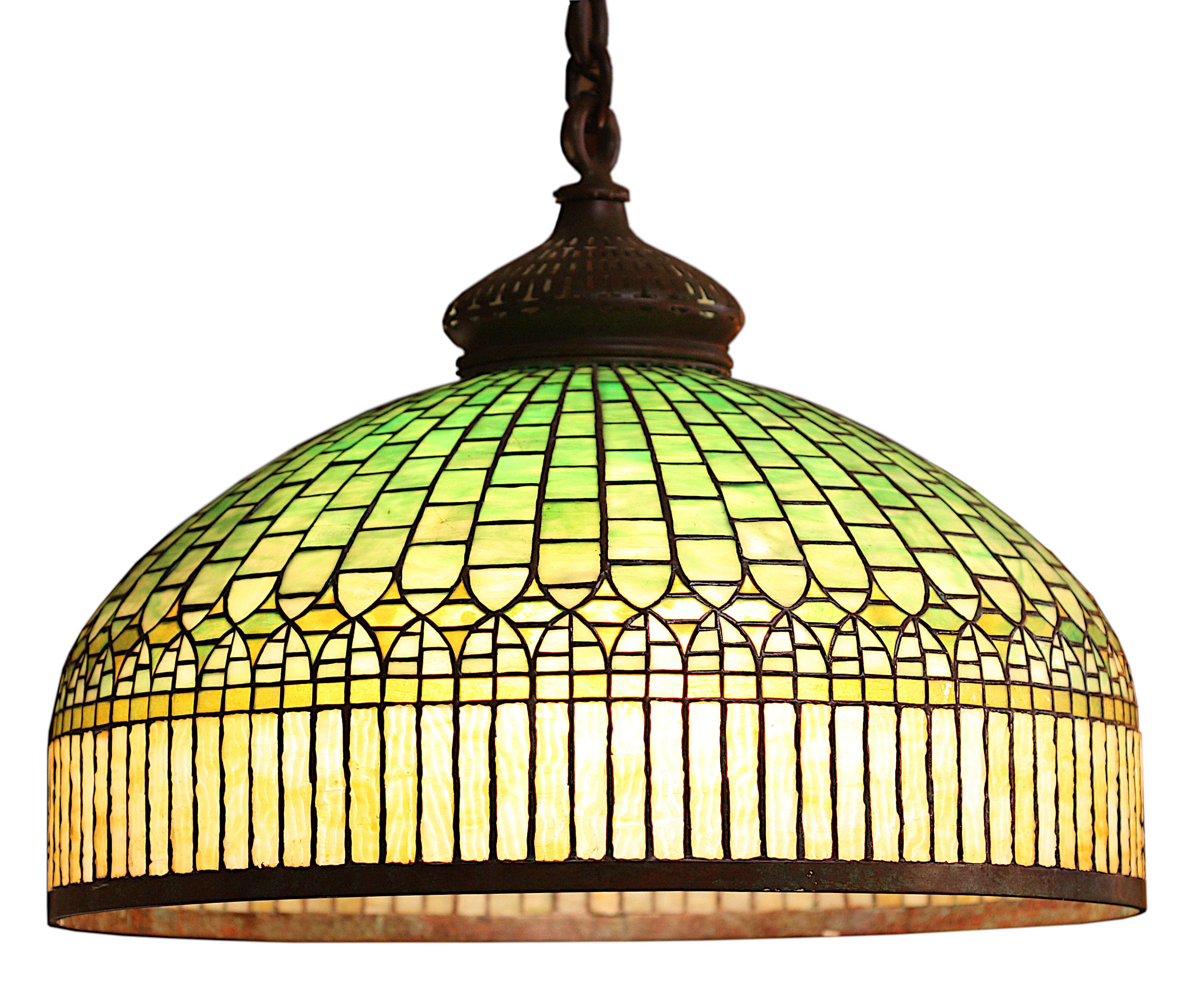 'Curtain Border' Chandelier, Stamped Tiffany Studios, Christie's NY Provenance For Sale 6