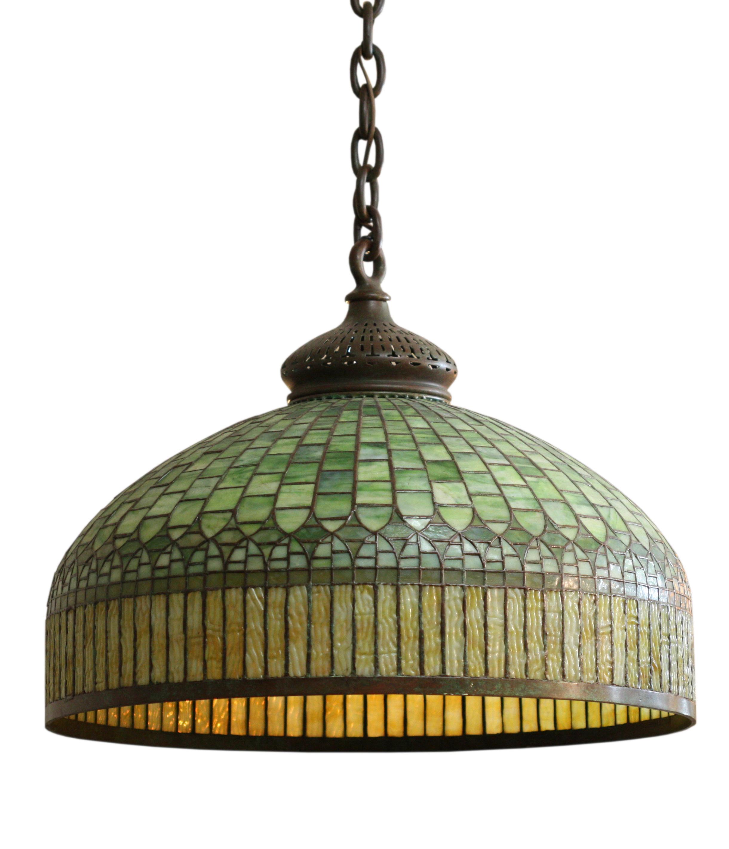Glass 'Curtain Border' Chandelier, Stamped Tiffany Studios, Christie's NY Provenance For Sale