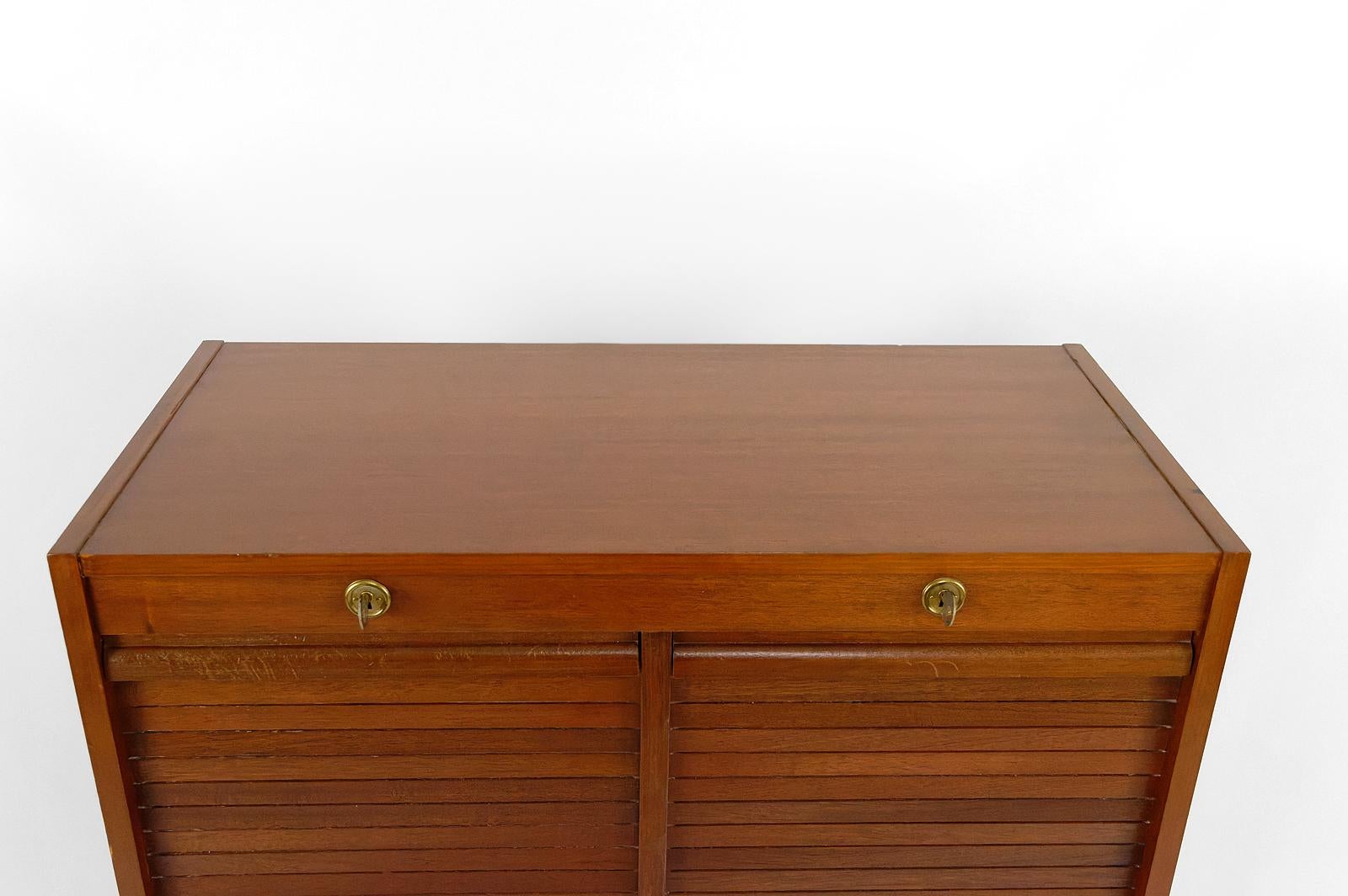 Mid-20th Century Curtained filing cabinet / double notary cabinet, Art Deco / Industrial, 1940's For Sale
