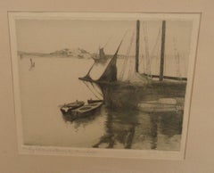 Etching by Curtis C Harmon Fishing Boats at Gloucester Mass