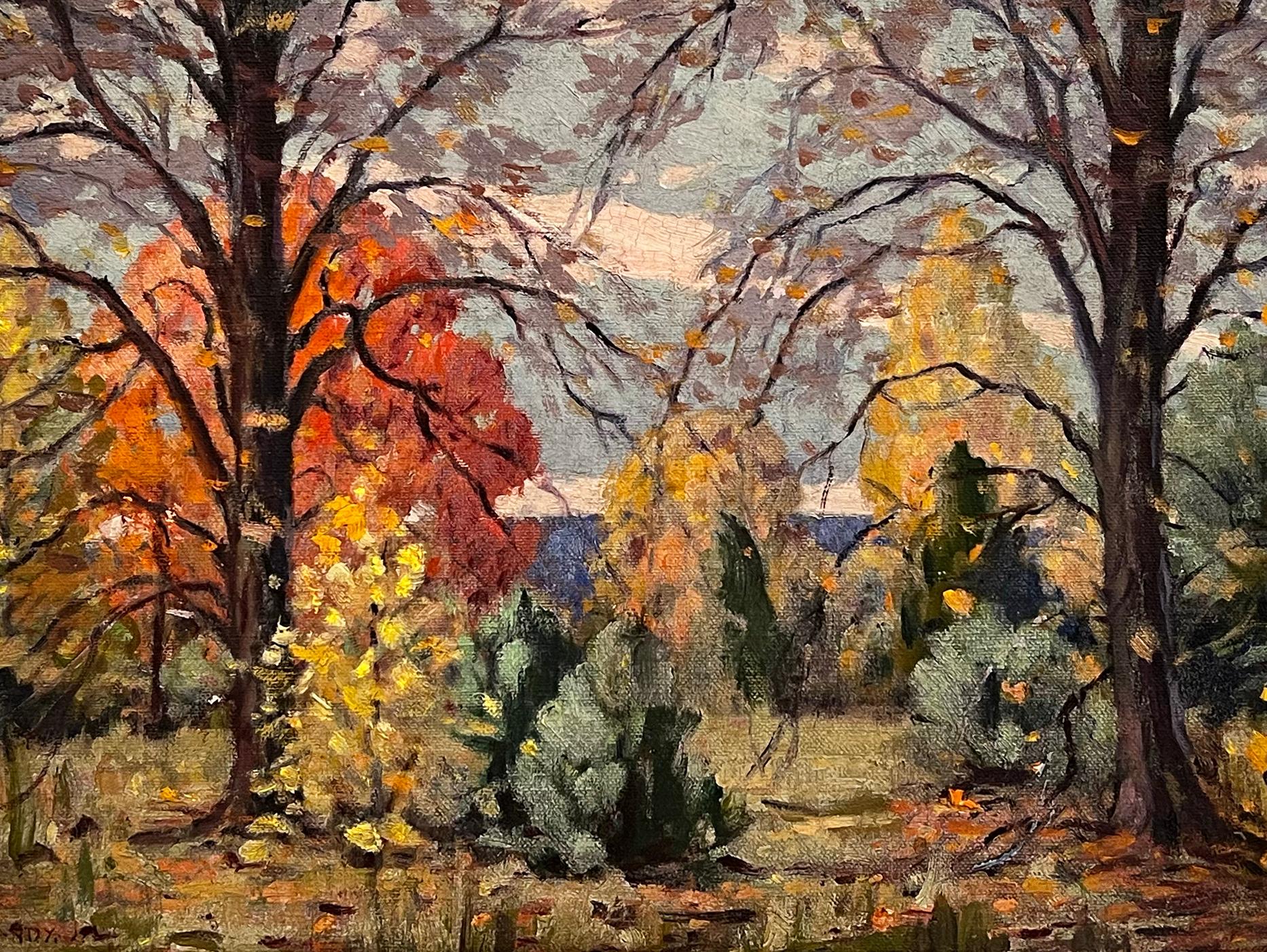 Antique American Impressionist Signed New England Fall Landscape Oil Painting 2