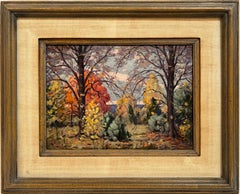 Antique American Impressionist Signed New England Fall Landscape Oil Painting