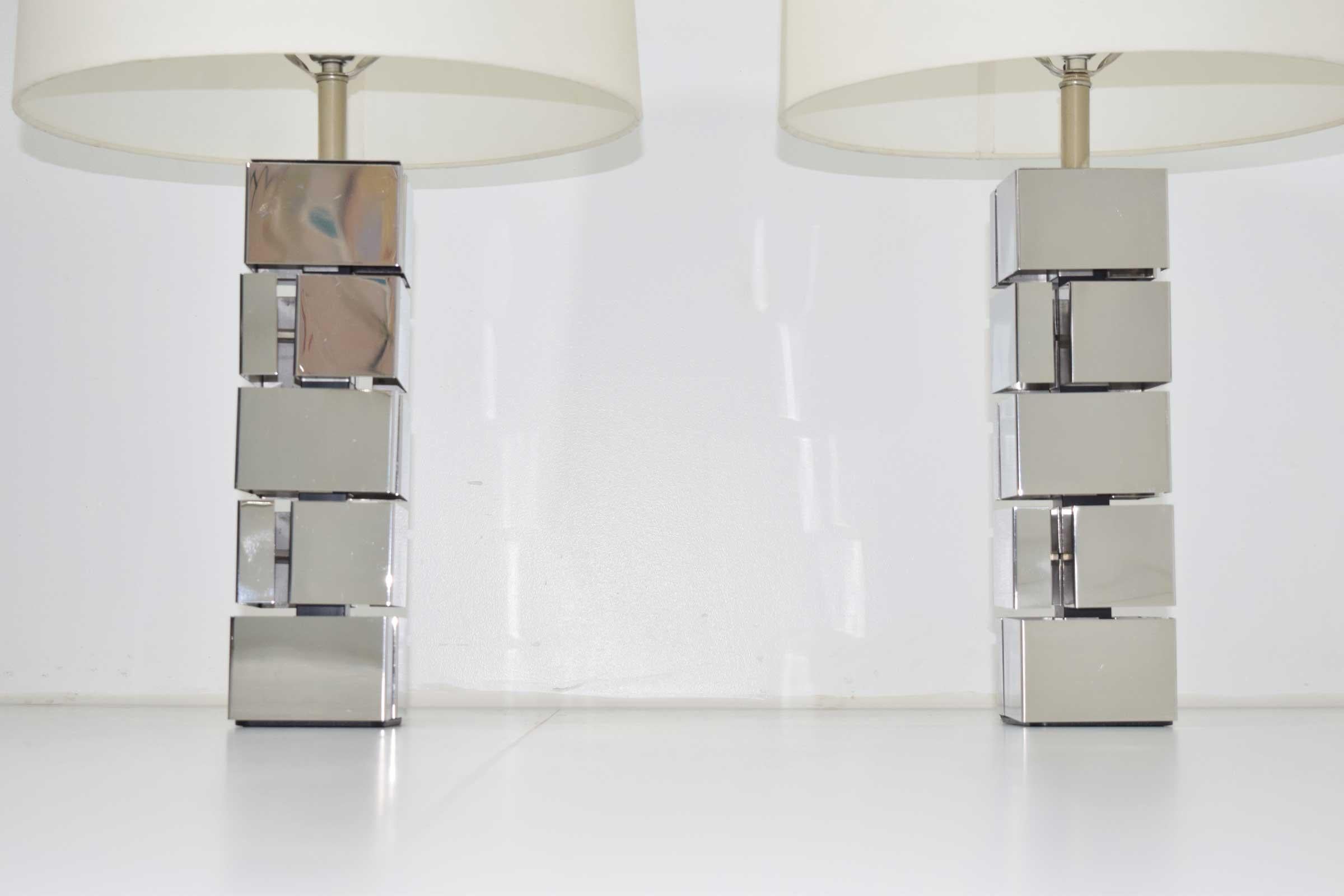Mid-Century Modern Curtis Jere Style Polished Chrome Table Lamps