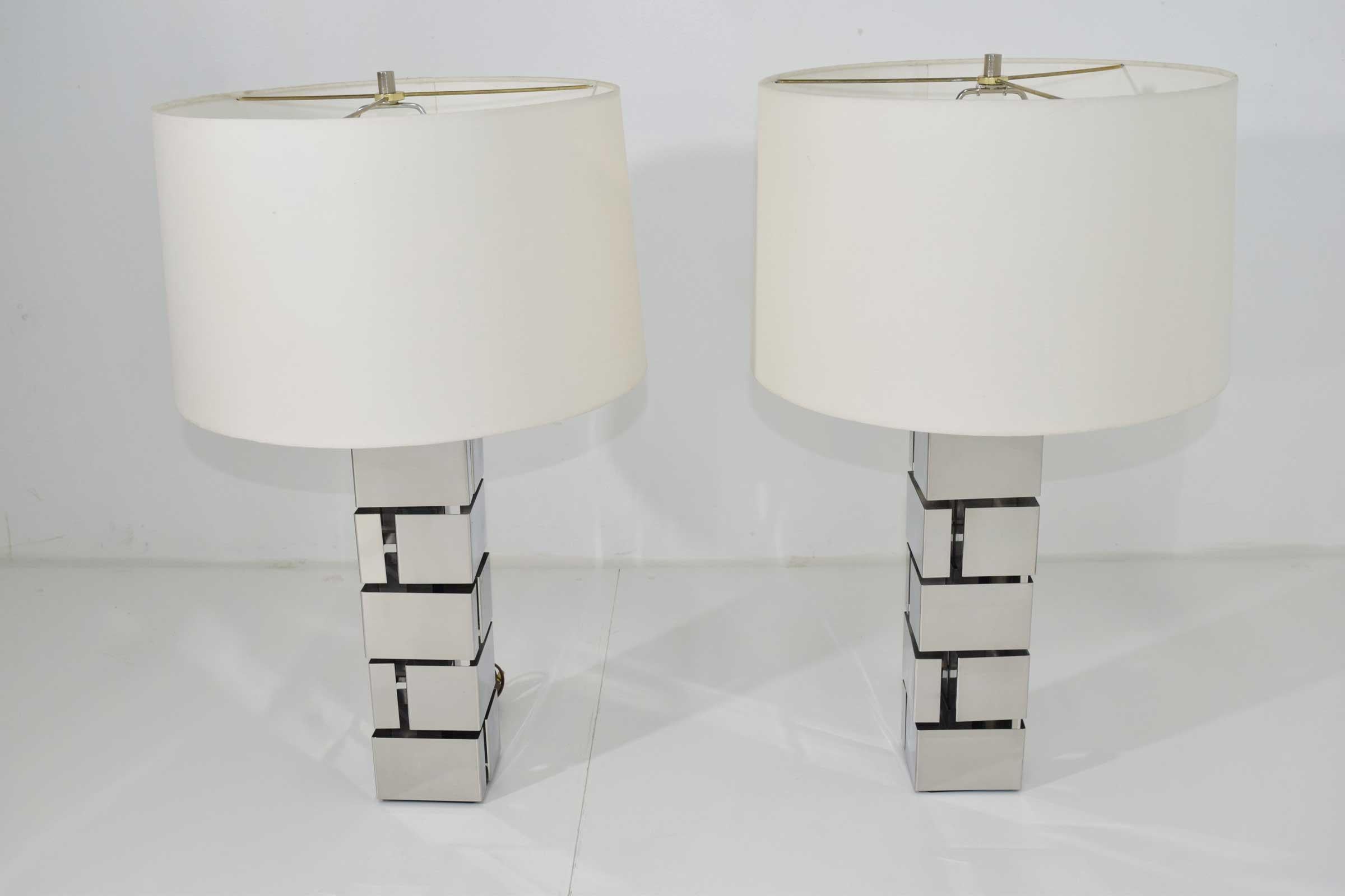 20th Century Curtis Jere Style Polished Chrome Table Lamps