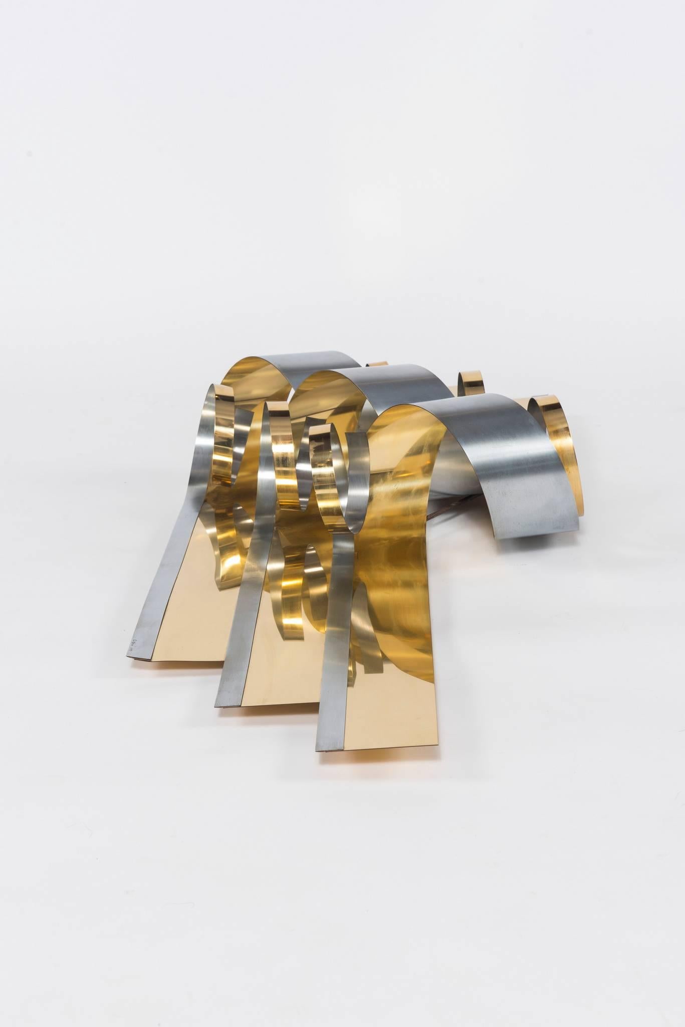 Modern Curtis Jere 1989 Brass and Steel Ribbon Sculpture For Sale
