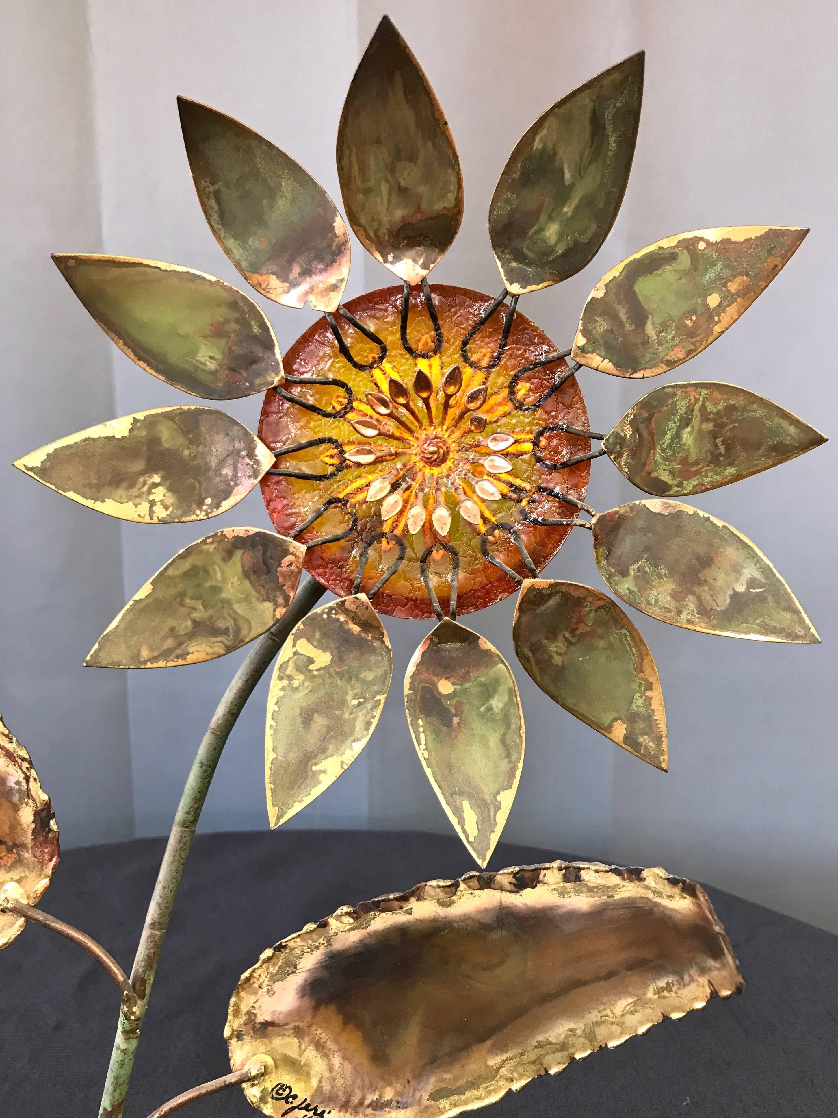 Mid-Century Modern Curtis Jeré Metal and Resin Sunflower Sculpture